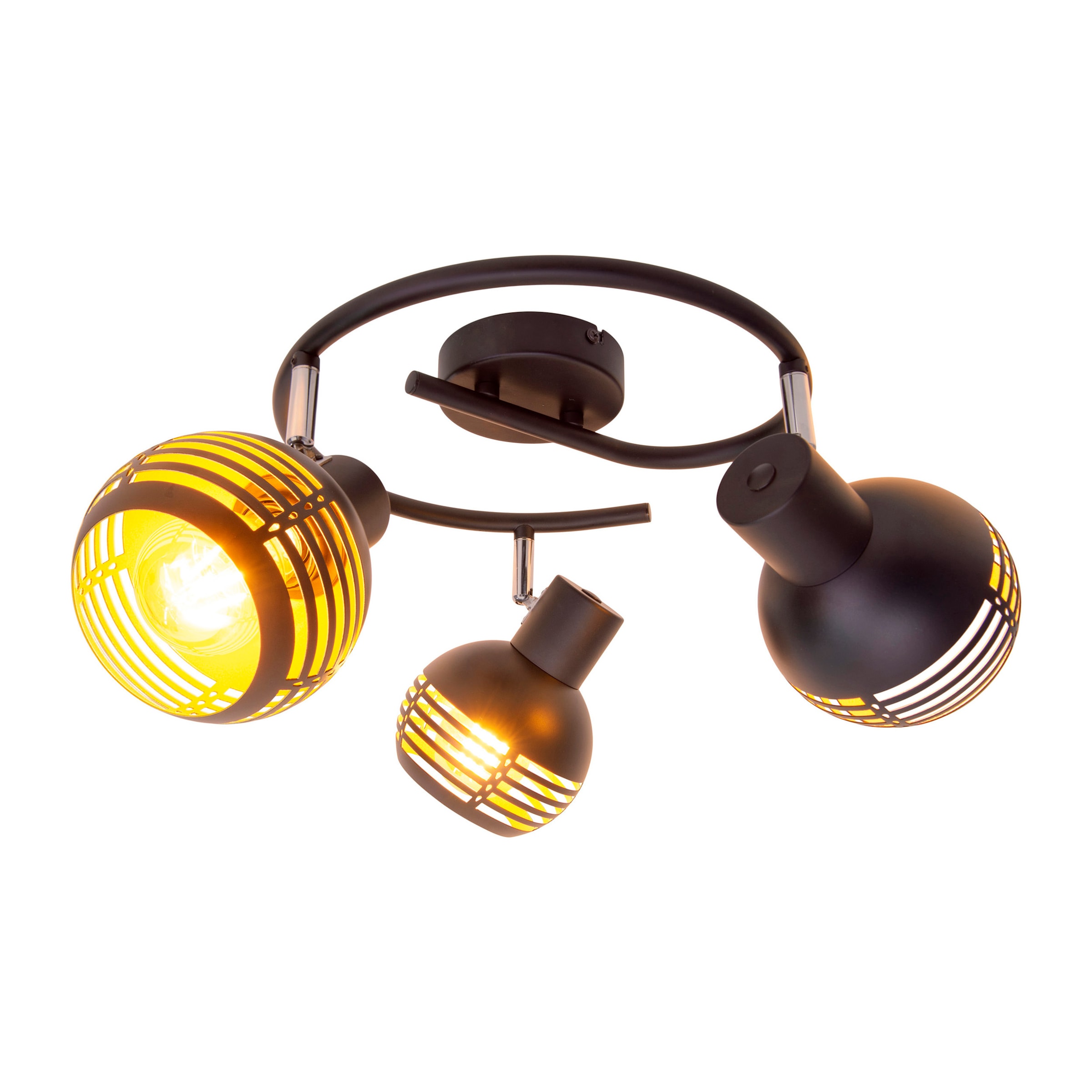 näve Deckenspots »Casco« E27 1 Stk. 3er Wand-/Deckenrondell schwarz, innen golden, exkl. 3x E27, D: 48cm