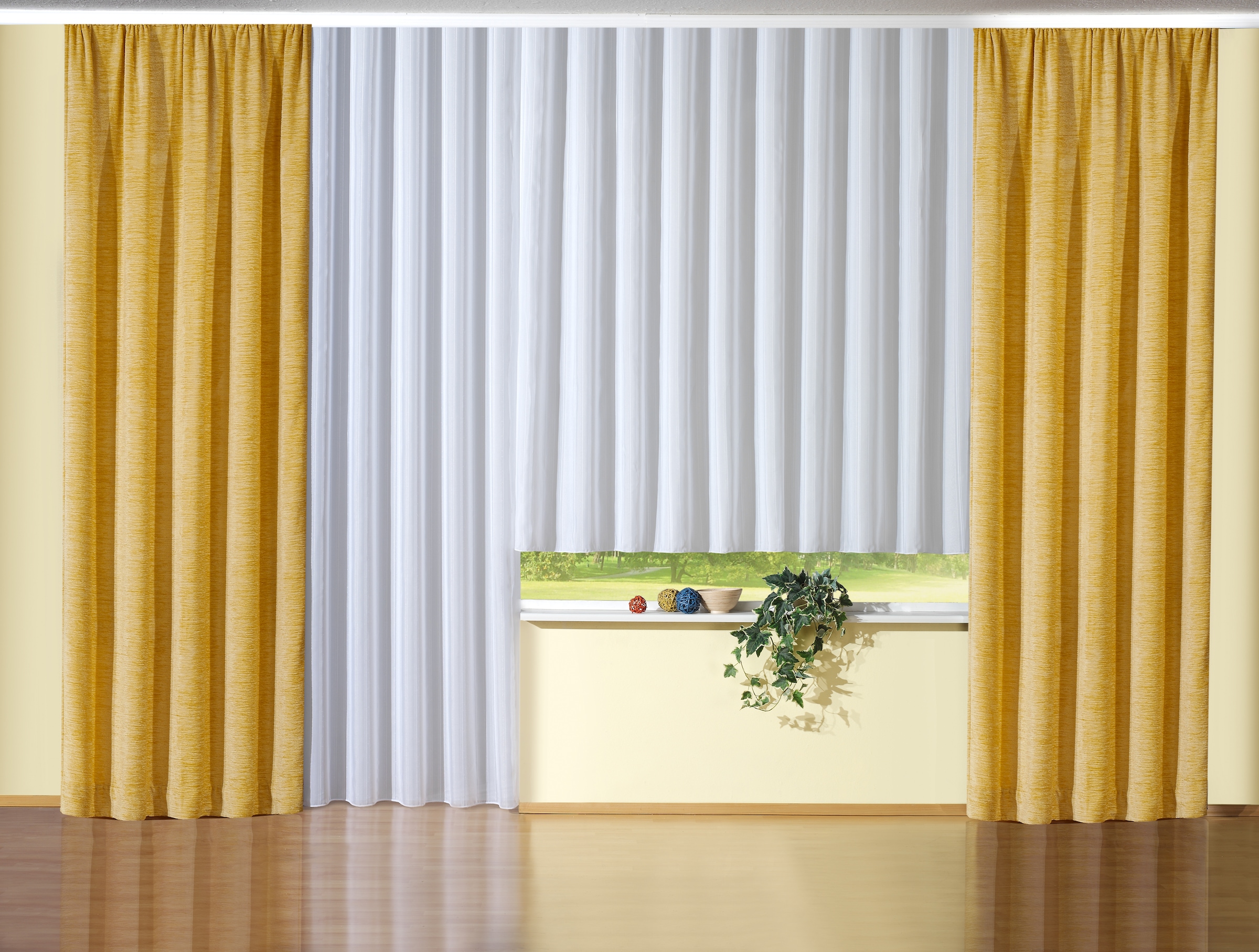 Vorhang WIRTH, B:132cm H:160cm, gelb, Chenille, Polyacryl, Wohnzimmer, Gardinen, "Warnow", 270 g/m2