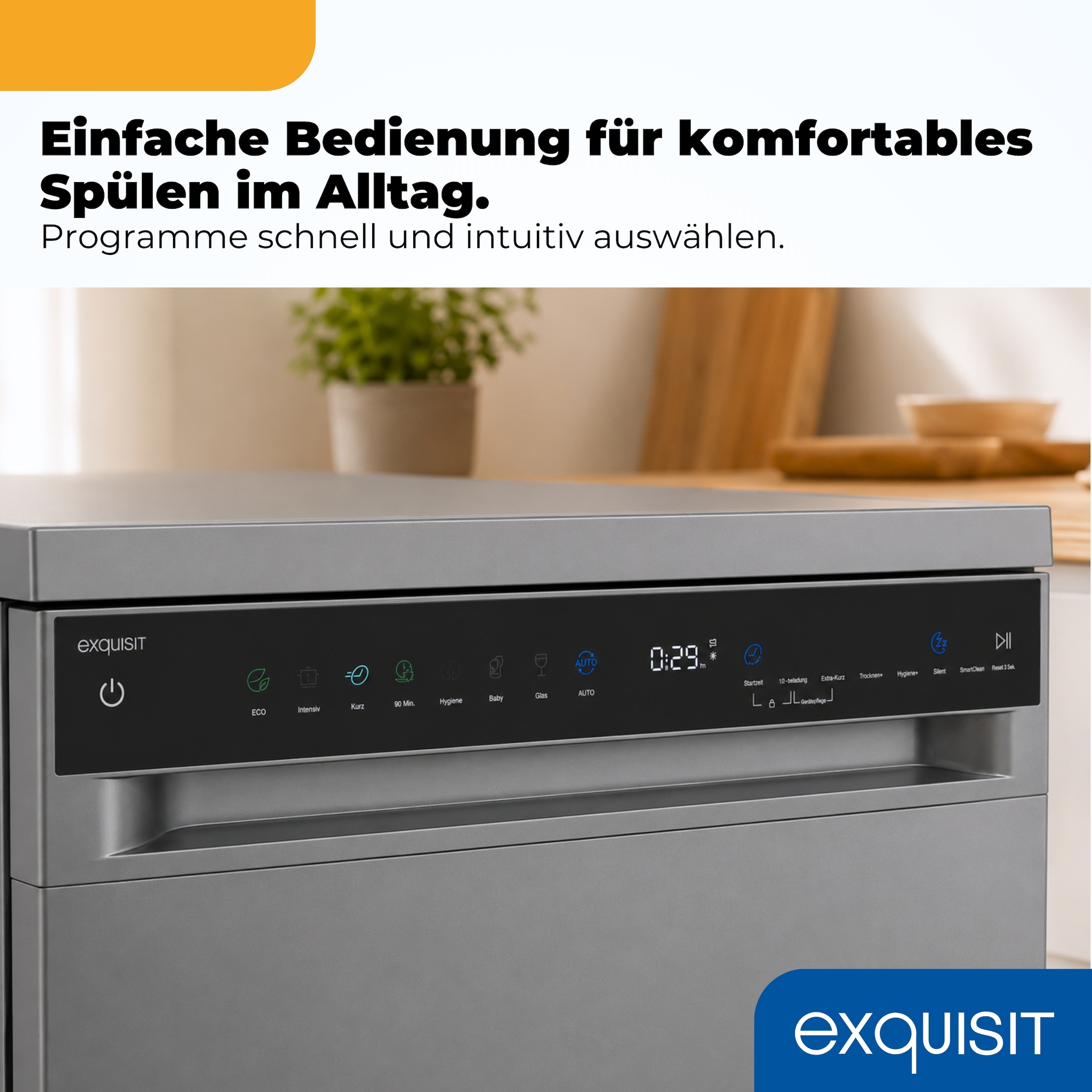 exquisit Standgeschirrspüler »GSP9316-450C silber« 10,9 l 16 tlg. Maßgedecke 16 Maßgedecke, LED, Besteckschublade, Auto Door Open, AquaStop