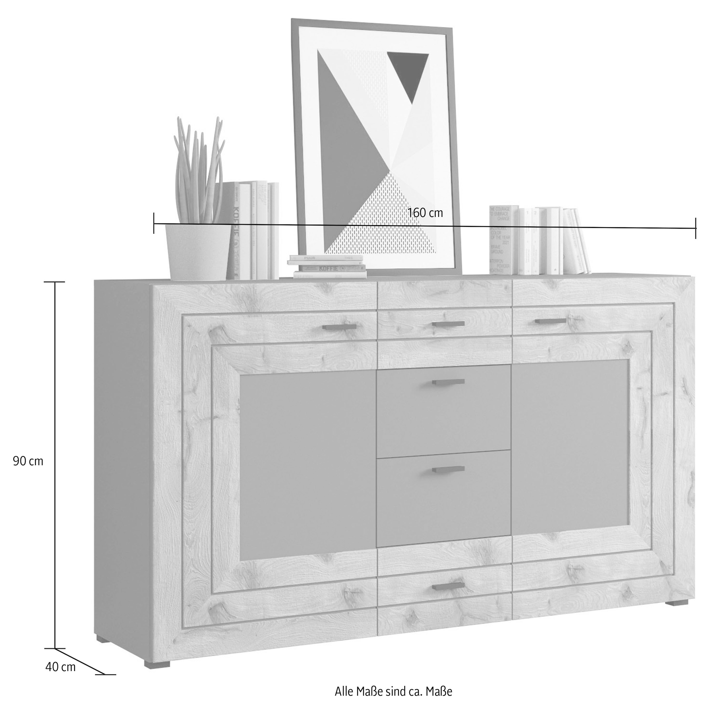 INOSIGN Sideboard »Aalborg, Breite 160 cm, 4 Schubkästen, 2 Türen, 6 Fächer, Metallgriffe«, Anrichte, Schrank, Kommode, Wohnmöbel