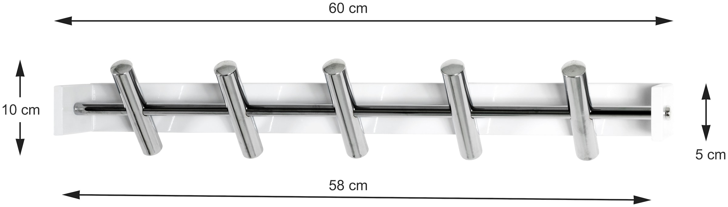 HAKU Garderobenleiste rechteckig - aus Metall Weiß - B/T/H 60/10/10 cm