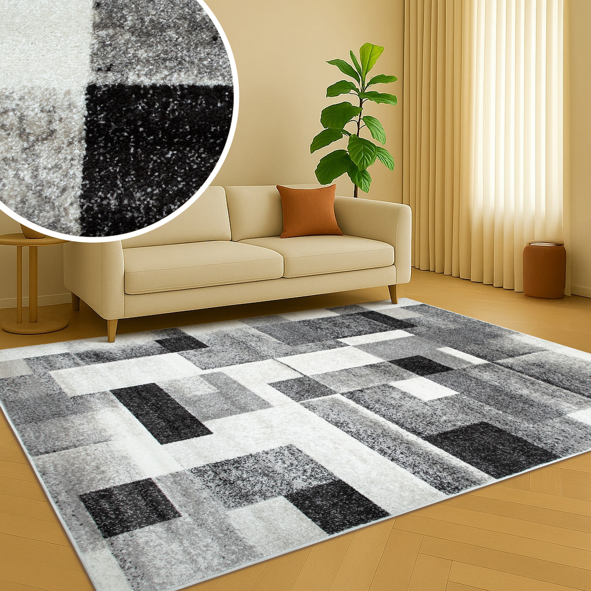 OTTO home Teppich »Corine« rechteckig 9 mm Höhe mit besonders weichem Flor, Kurzflor, modernes Karo-Design,