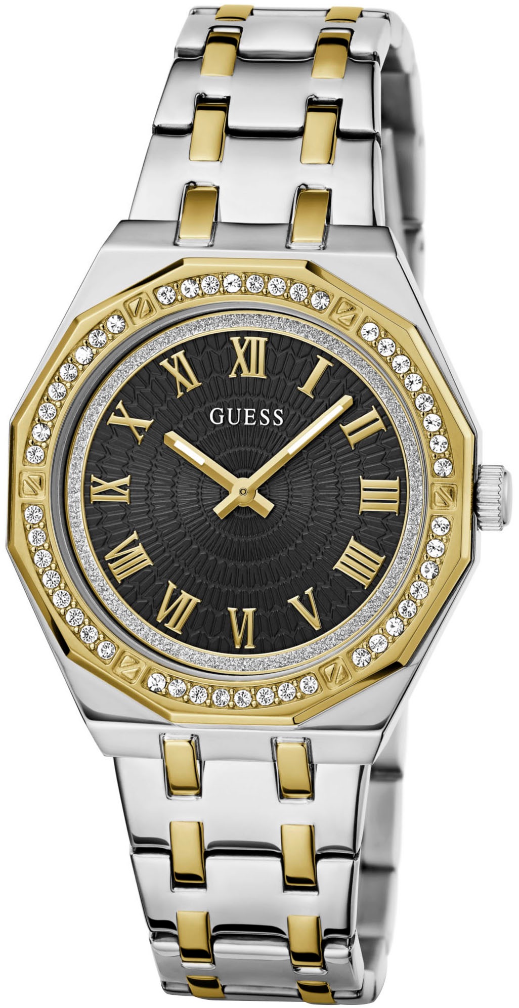 Guess Quarzuhr »DESIRE«, Armbanduhr, Damenuhr, Kristallsteine, Mineralglas, Edelstahlarmband