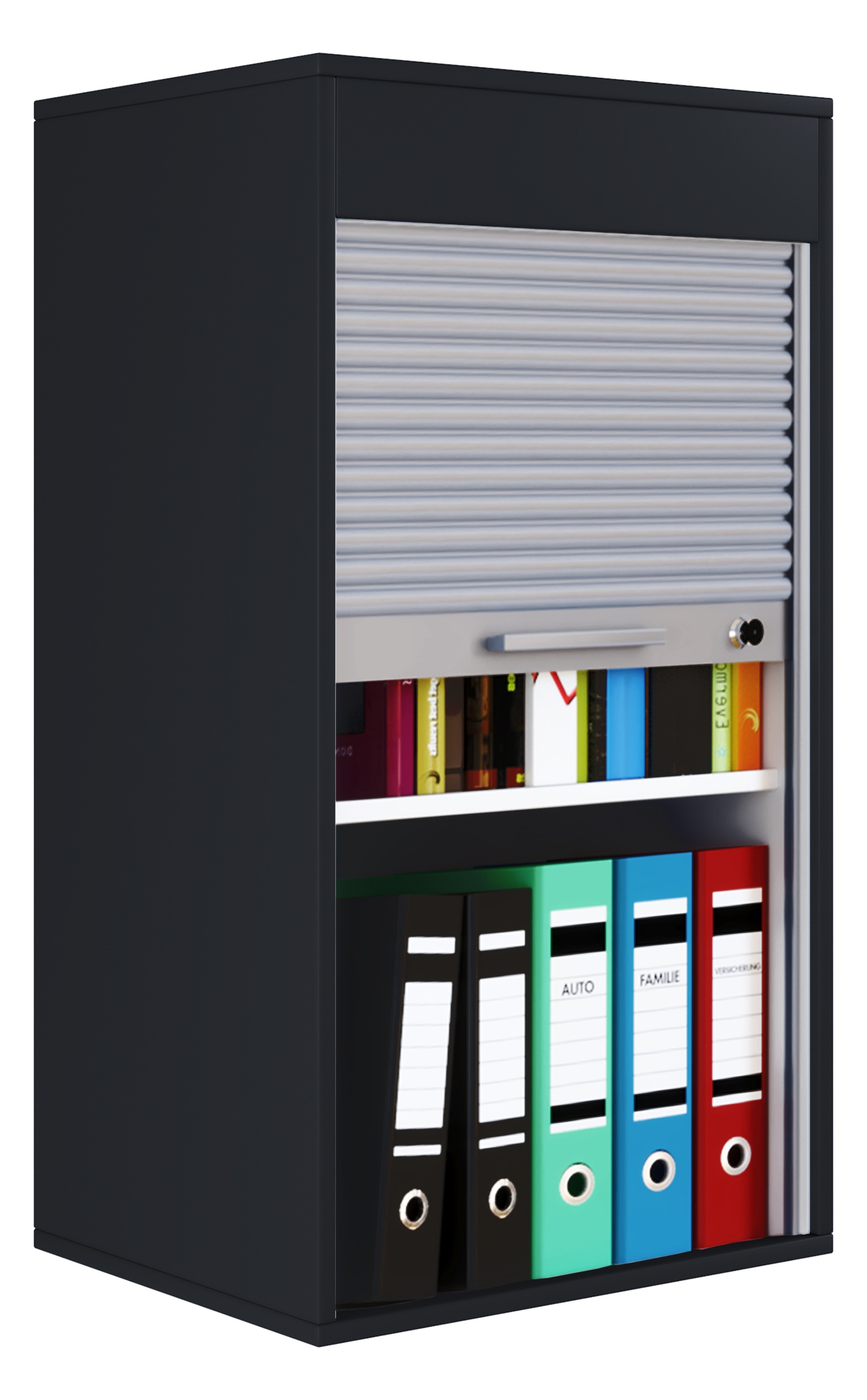 Aktenschrank VCM, B:50cm T:40cmschwarz, Obermaterial: 100% Holz Wood., Büro, Schränke, "Holz Büroschrank Aktenschrank Rollladen Aktos L"