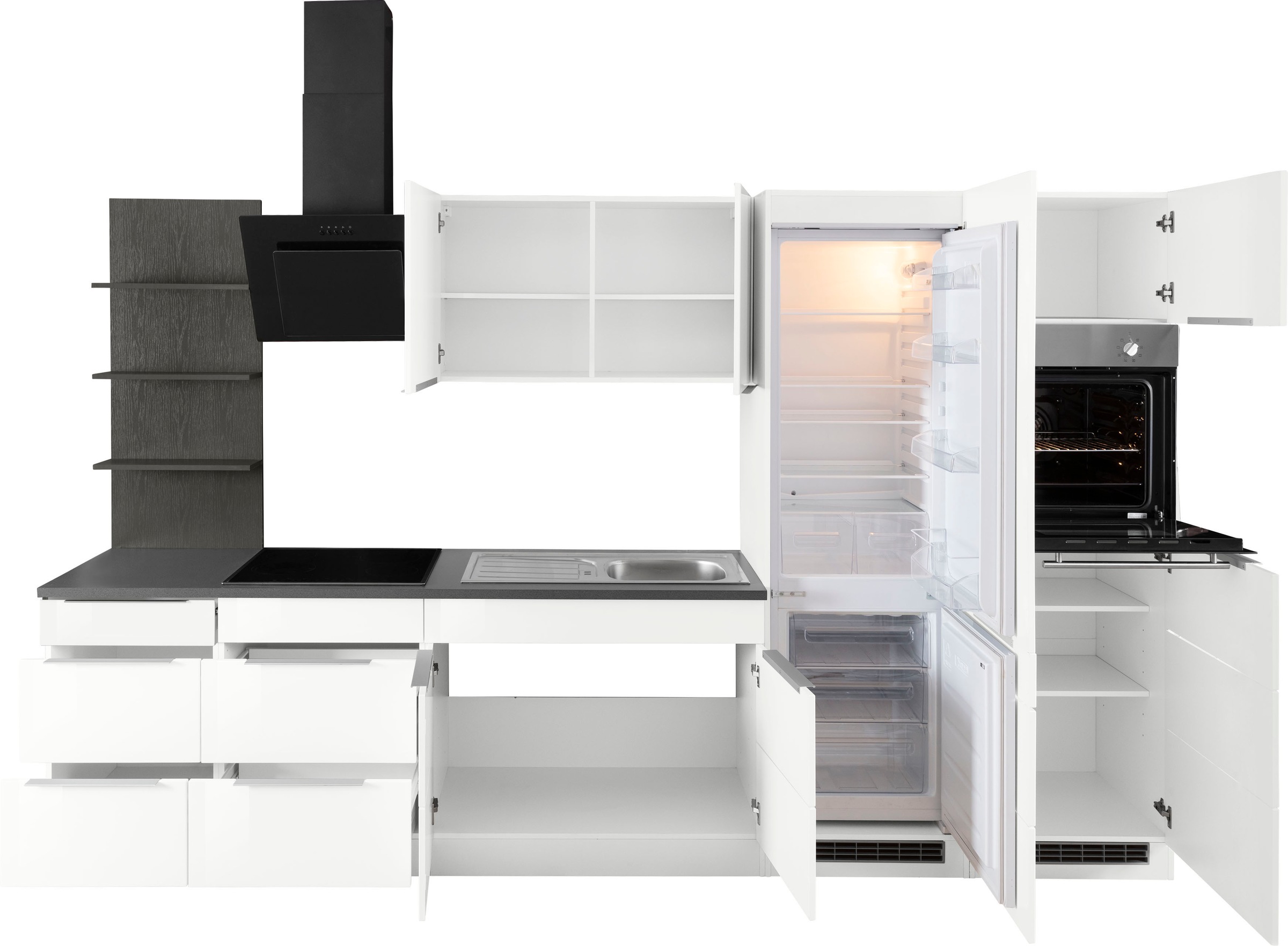 KOCHSTATION Küchenzeile »KS-Brindisi Breite 330 cm« wahlweise mit E-Geräten und Induktion, mit MDF-Fronten und Regal