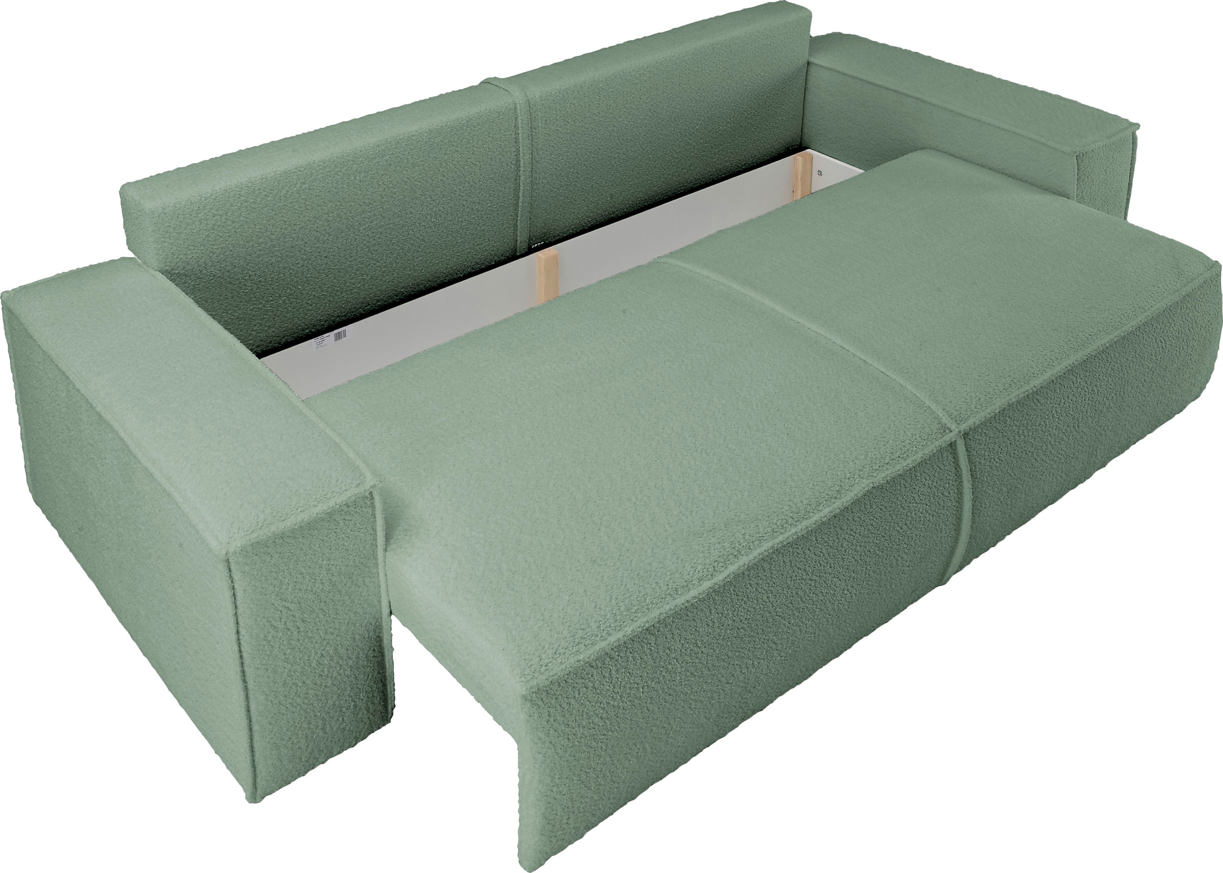 andas 3-Sitzer »FINNLEY Schlafsofa 257 cm, Schlaffunktion mit Bettkasten (200/136cm)«, in Aqua Clean-Bouclé, Struktur fein u. Cord