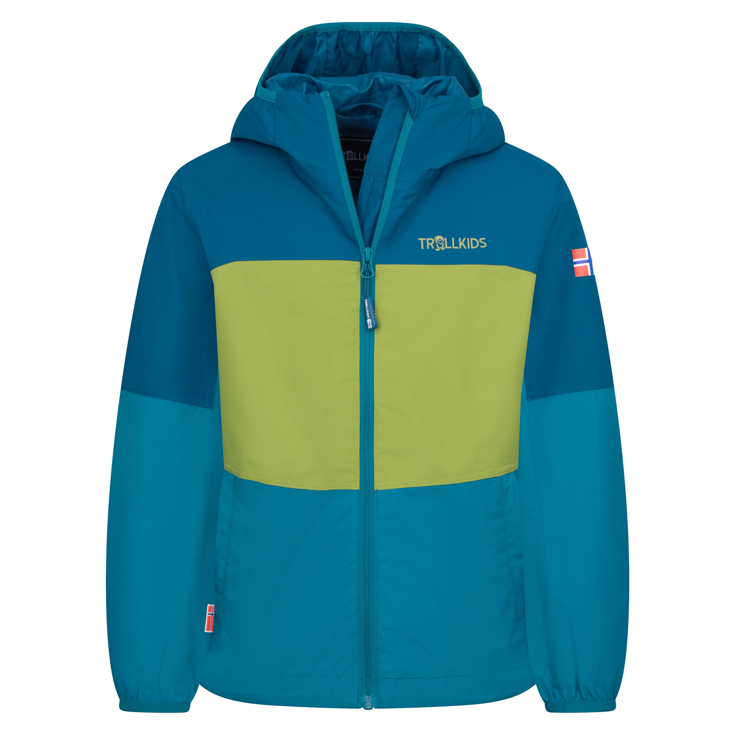 TROLLKIDS Kinder Regenjacke "KIDS BJORDAL JACKET"madeira blau, lagoon grün, pear, Gr. 176, Obermaterial: 100% Polyester. Futter: 100% Polyester,
