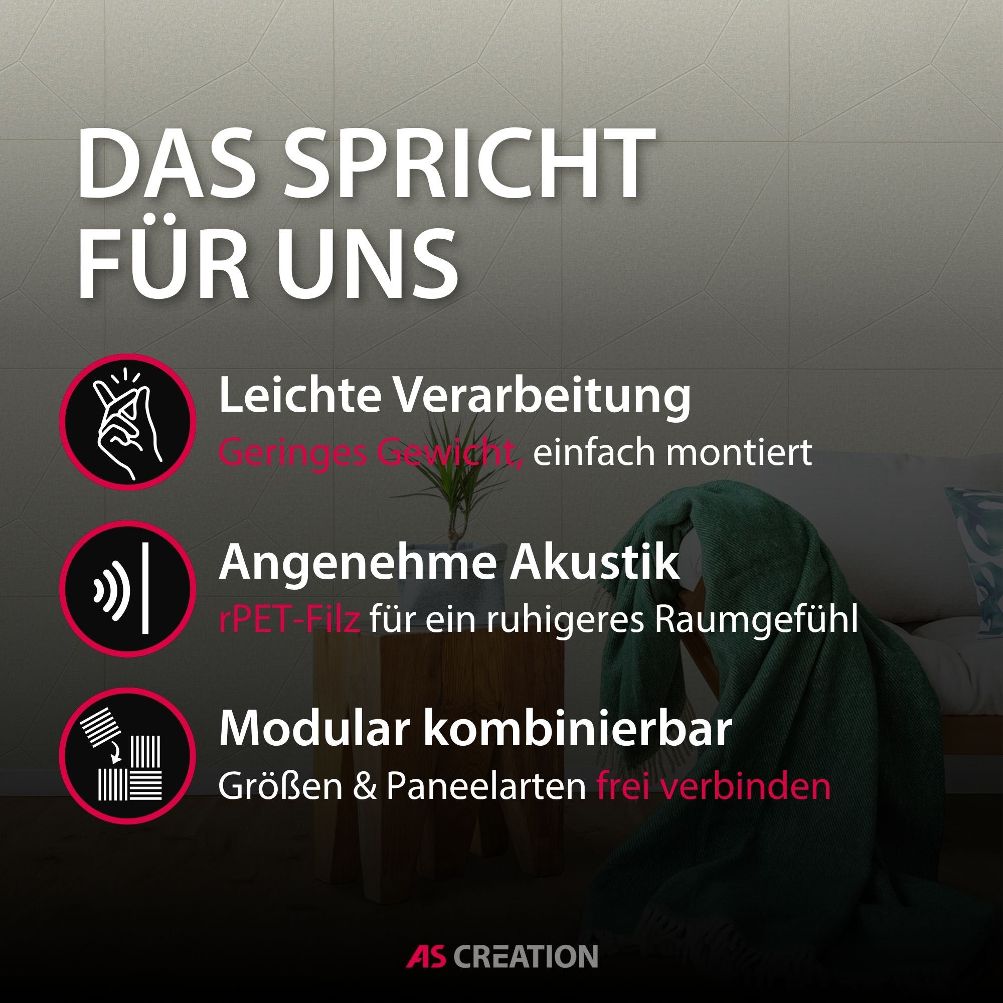 Architects Paper Schallschutzpaneel »A.S. Création Modular Wall Akustikpaneel geometrisch« 1 tlg. Akustikpaneel aus rPET-Filz mit geometrischer 3D-Oberfläche