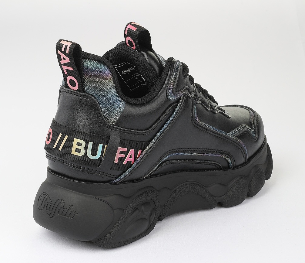 Plateausneaker BUFFALO "CLD Chai", Damen, Gr. 40, schwarz, Lederimitat, kontrastfarbene Details, Schuhe Plateausneaker, Chunky-Sneaker, Schnürschuh, Halbschuh mit Logoschriftzug 3