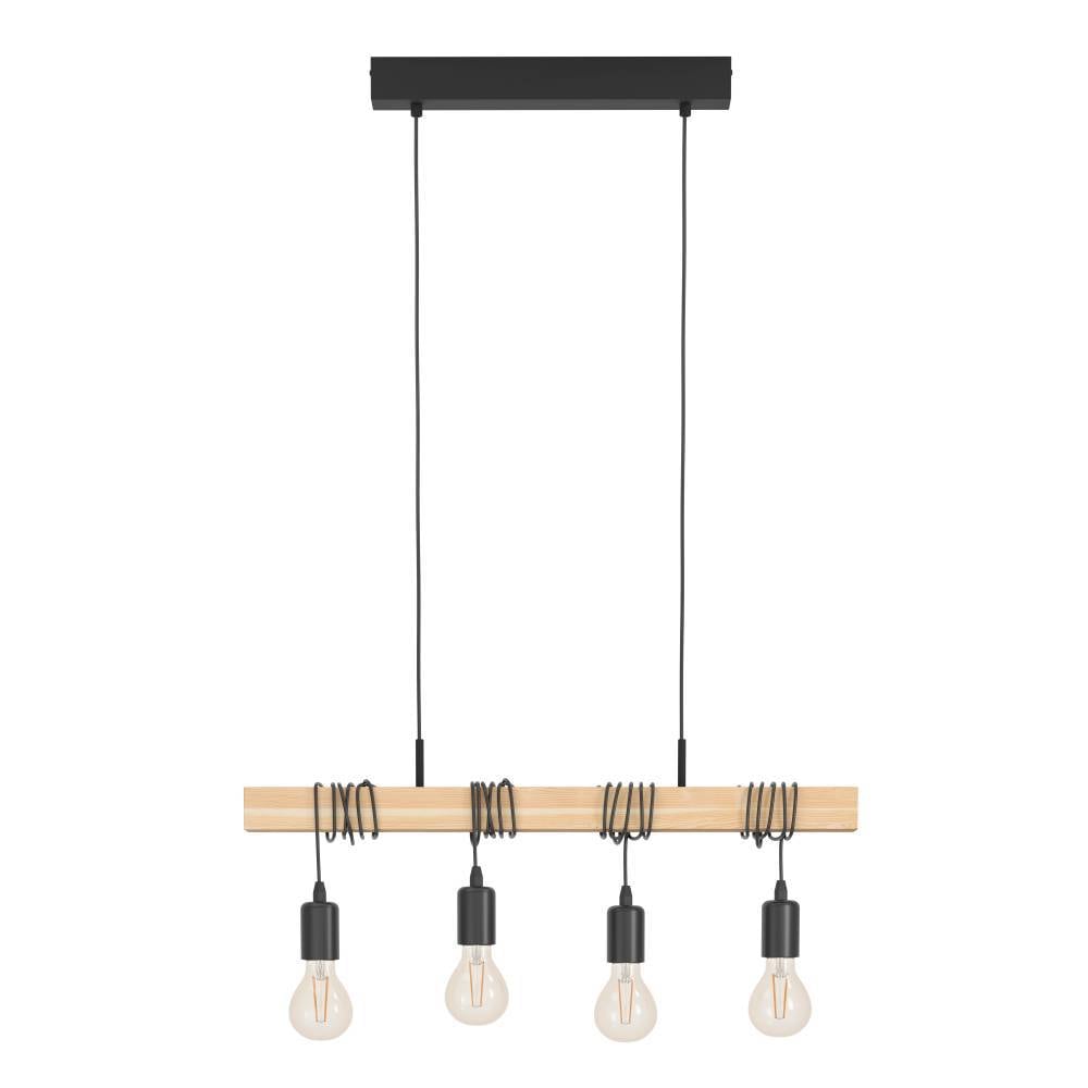 EGLO Hängeleuchte »TOWNSHEND«, 4 flammig, Leuchtmittel E27 | ohne Leuchtmittel, Vintage, Hängeleuchte, Retro Lampe, Industrial Design, schwarz, braun