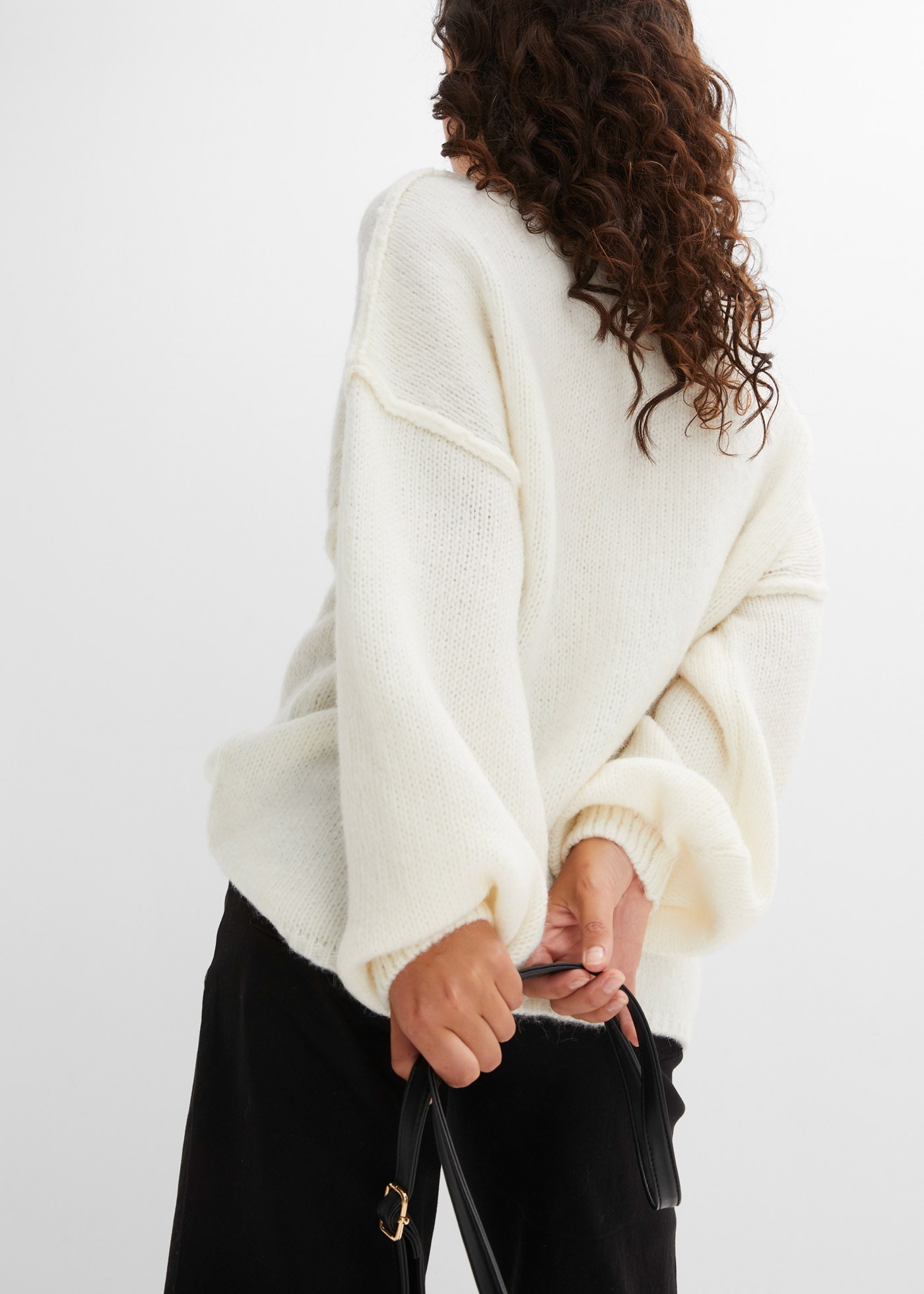 bonprix Strickpullover »Grobstrick-Pullover« mit Wollanteil, mit Stehkragen, oversized, markante Nähte