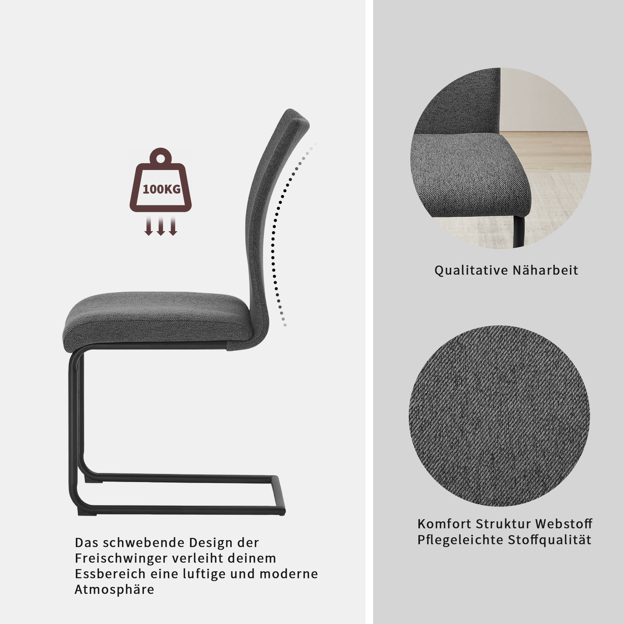 OTTO home Essgruppe »Stevian« Set, Ausziehbarer Esstisch + Bank + 2 Stühle, 4 Stk. tlg. Holz, Strukturstoffbezug, Freischwingerstühle, gesteppten Bänken