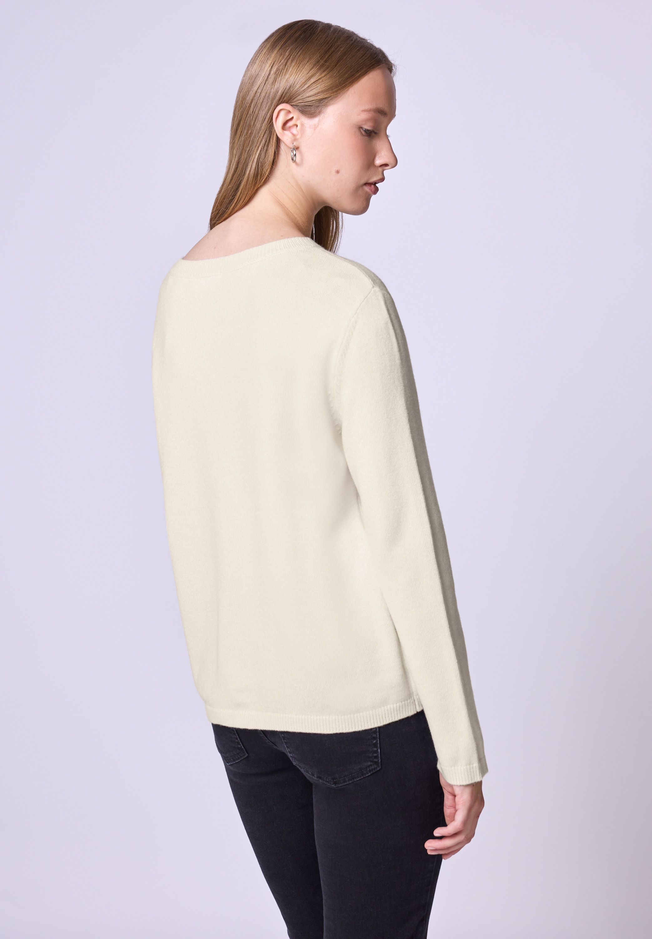 STREET ONE STUDIO Rundhalspullover in Unifarbe