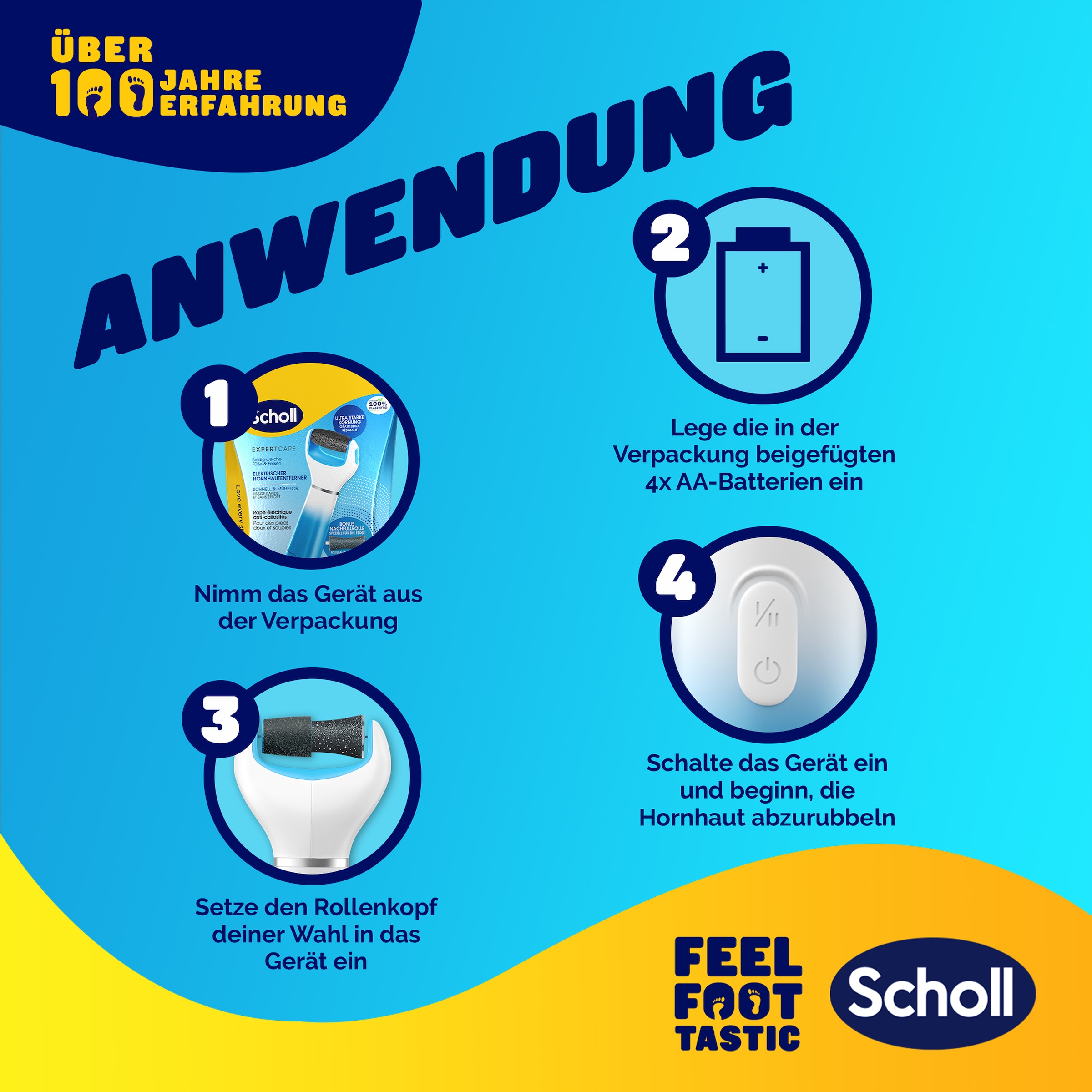 Scholl Elektrischer Hornhautentferner »Expert Care, Hornhaut Entfernung für seidig weiche Füße«, (Packung), mit Meeresmineralien Rolle für präzise Ergebnisse