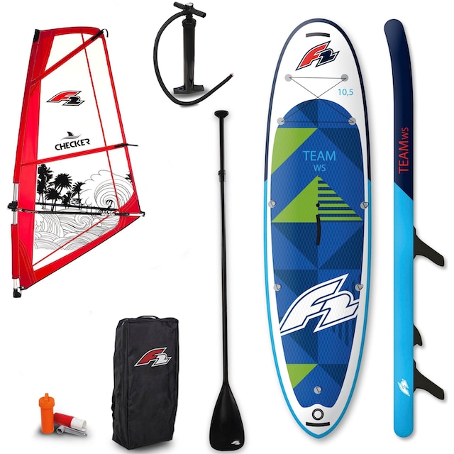 F2 Windsurfboard »Team WS 10,5 Set mit Checker Rigg 4,5m²«, (Set, 16 tlg., mit  Paddel, Pumpe, Transportrucksack und Segel) auf Raten | BAUR