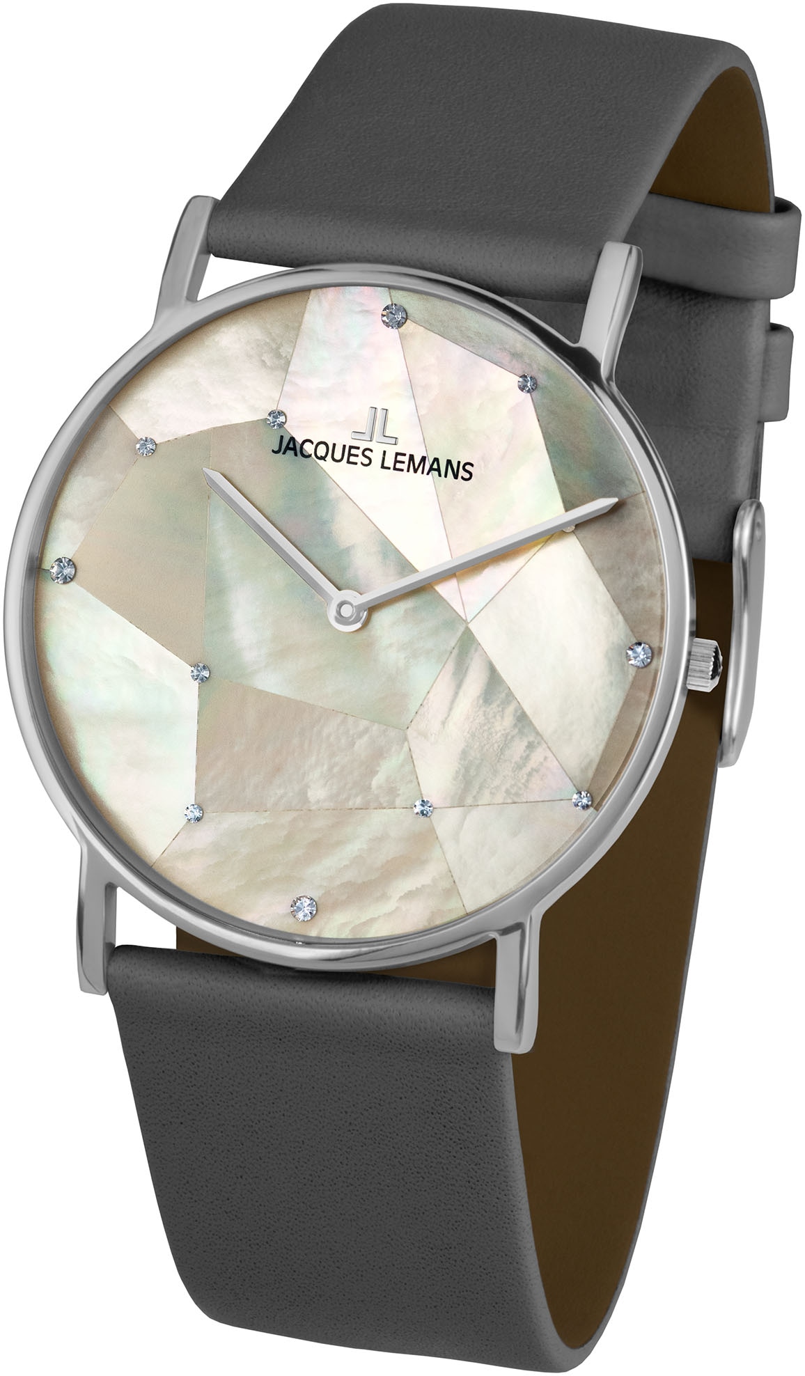 Jacques Lemans Quarzuhr »York«, Armbanduhr,Damen,Perlmutt-Zifferblatt,Swarovski-Kristalle,Lederarmband
