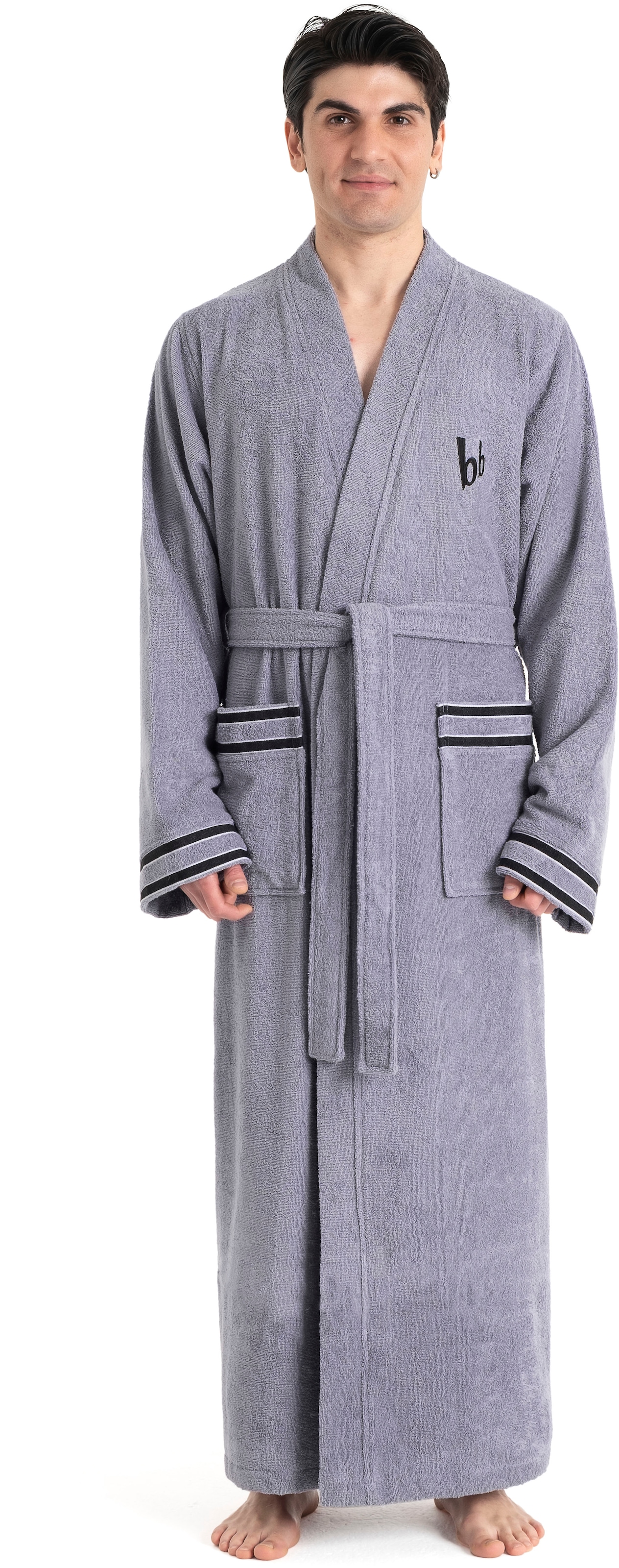 Bruno Banani Herrenbademantel "Roy, ideal für Sauna & Spa, Standardlänge & Überlänge" 1 Stk. farblich abgesetzten Streifen, Bademantel, S-3XL, auch in extra lang