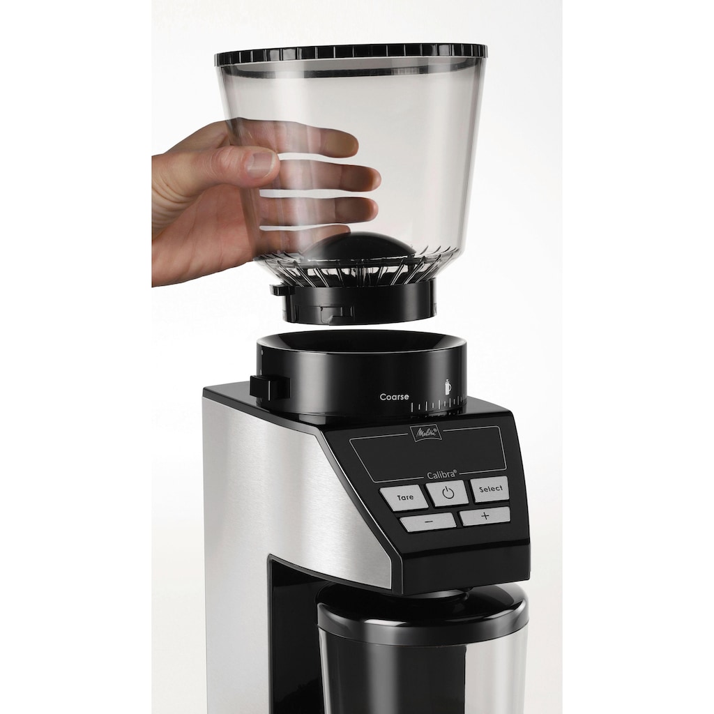 Melitta Kaffeemühle »Calibra 1027-01 schwarz-Edelstahl«, 160 W, Kegelmahlwerk, 375 g Bohnenbehälter