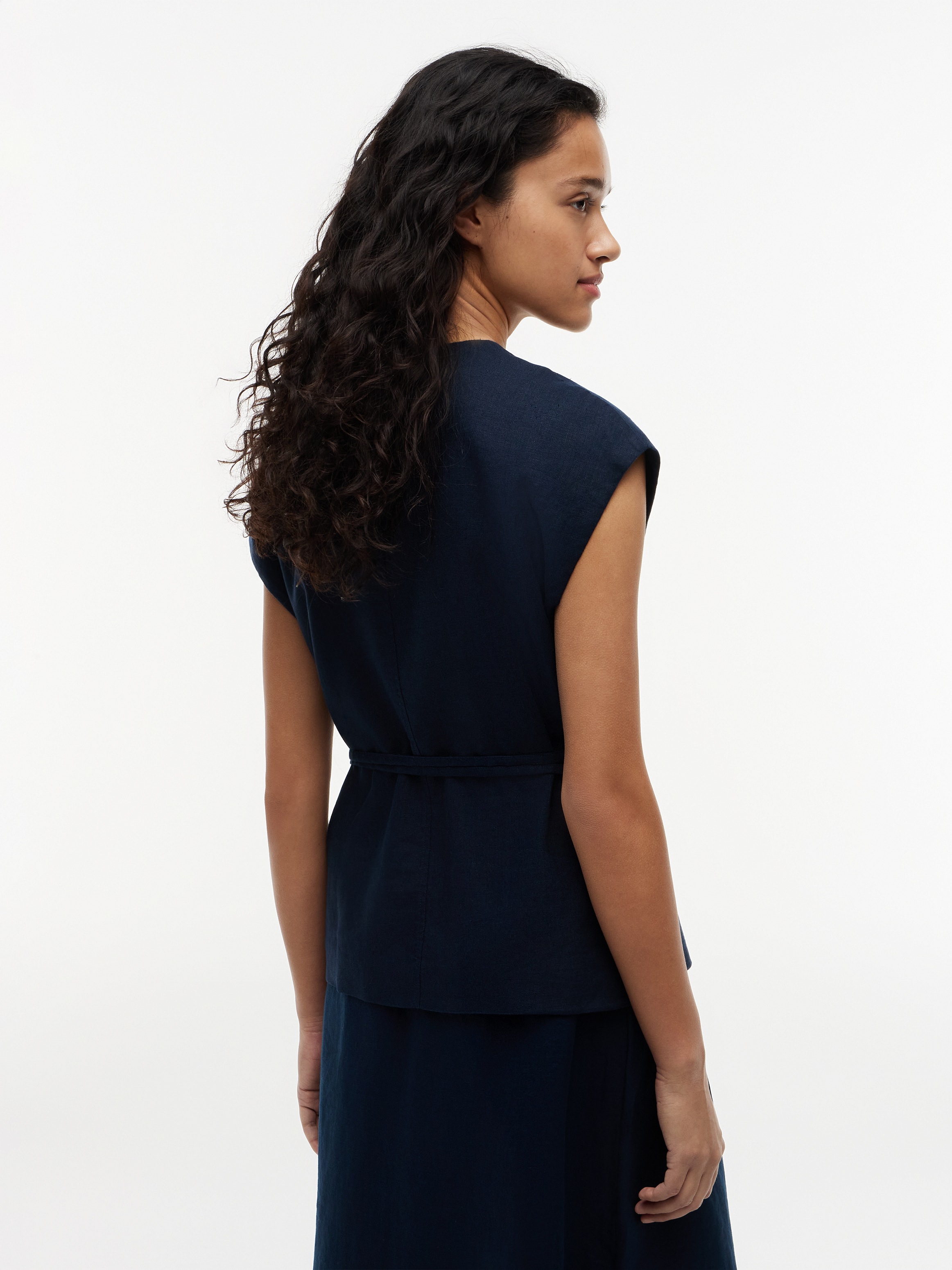 Tommy Hilfiger Wickelbluse »ESS LINEN WRAP TIE NS VEST« Materialmix, Bindeband