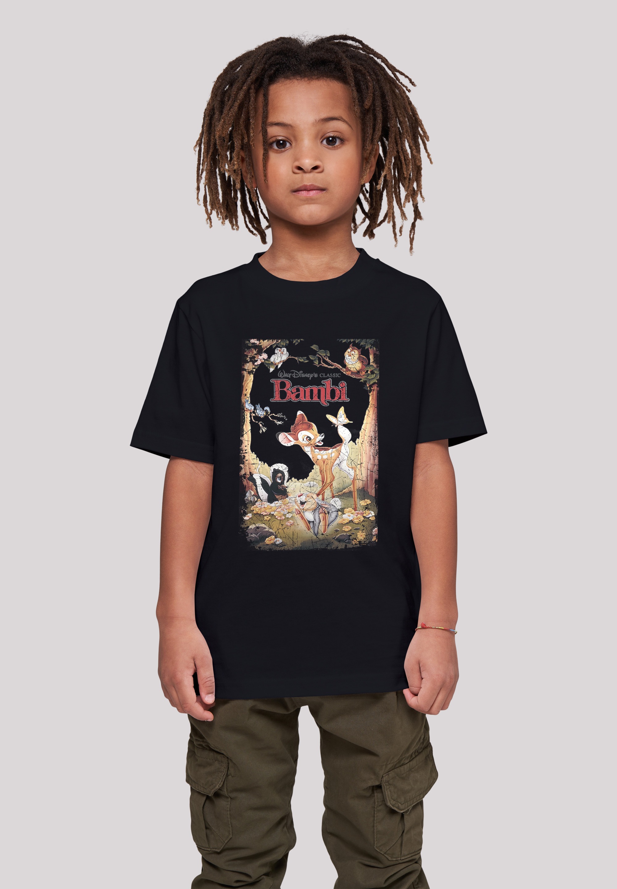 F4NT4STIC Kurzarmshirt »F4NT4STIC Kinder Bambi Retro Poster -BLK with Kids Basic Tee«, (1 tlg.)