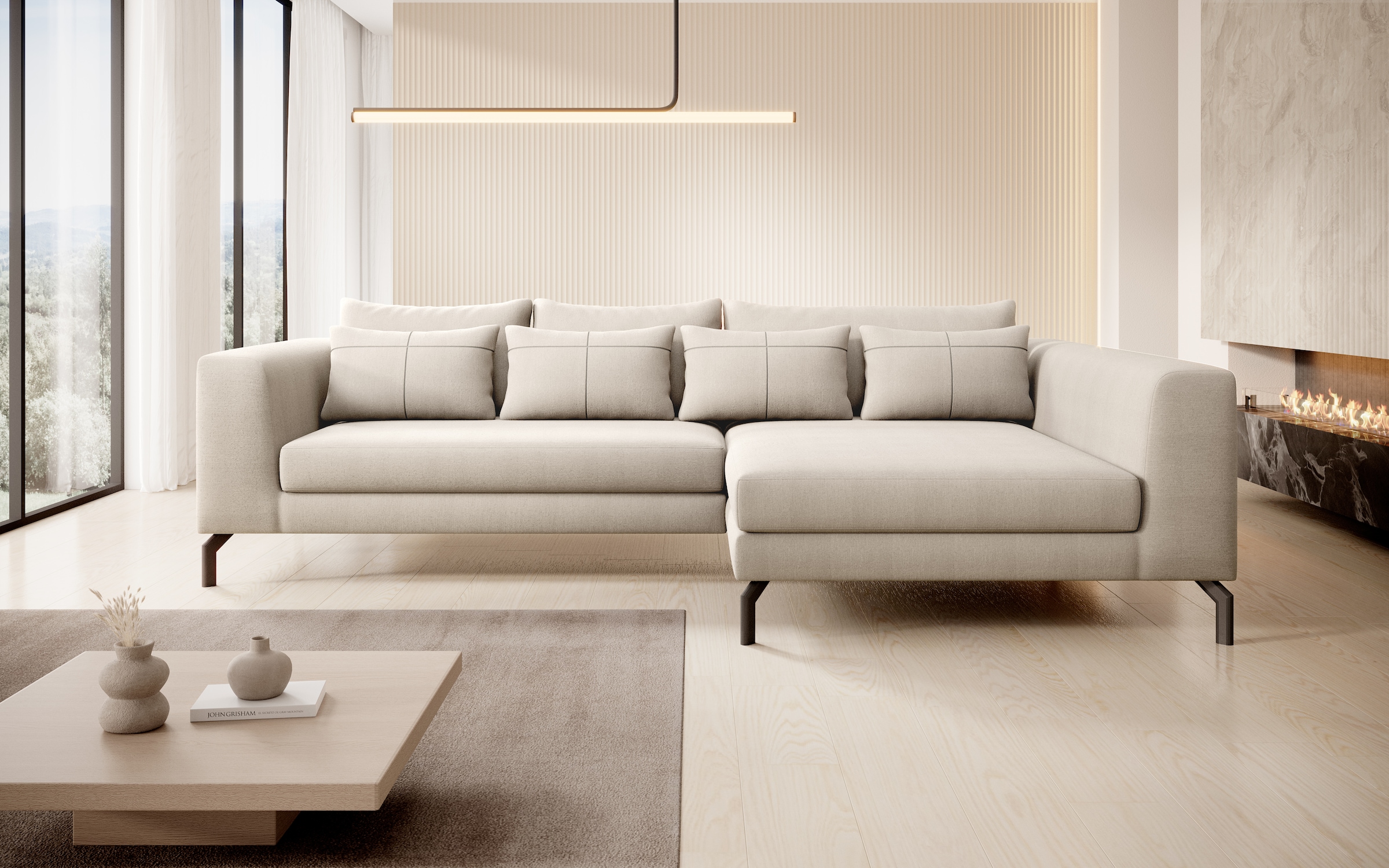 INOSIGN Ecksofa »Cross, mit softem Sitz, L-Form, wendbare Zierkissen, Breite 284 cm«, Couch mit vielen Kissen, stylische Kreuznaht, elegante Metallfüße