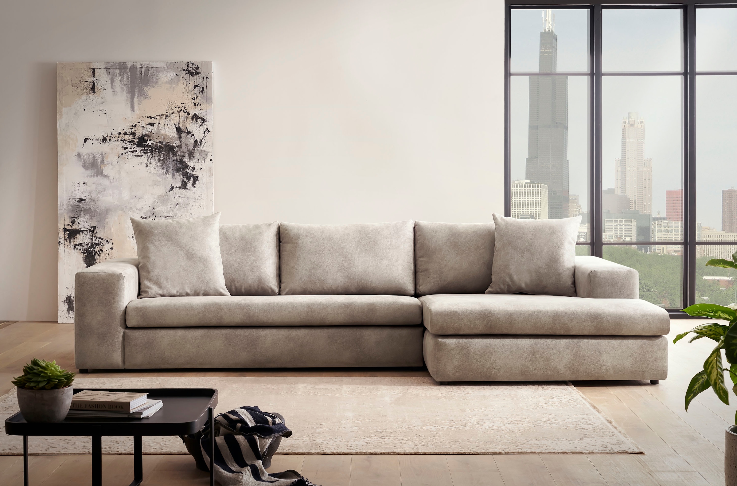 Home affaire Ecksofa "SLEETLAND XXL in Samtvelours oder Vintage-Leder-Optik günstig online kaufen