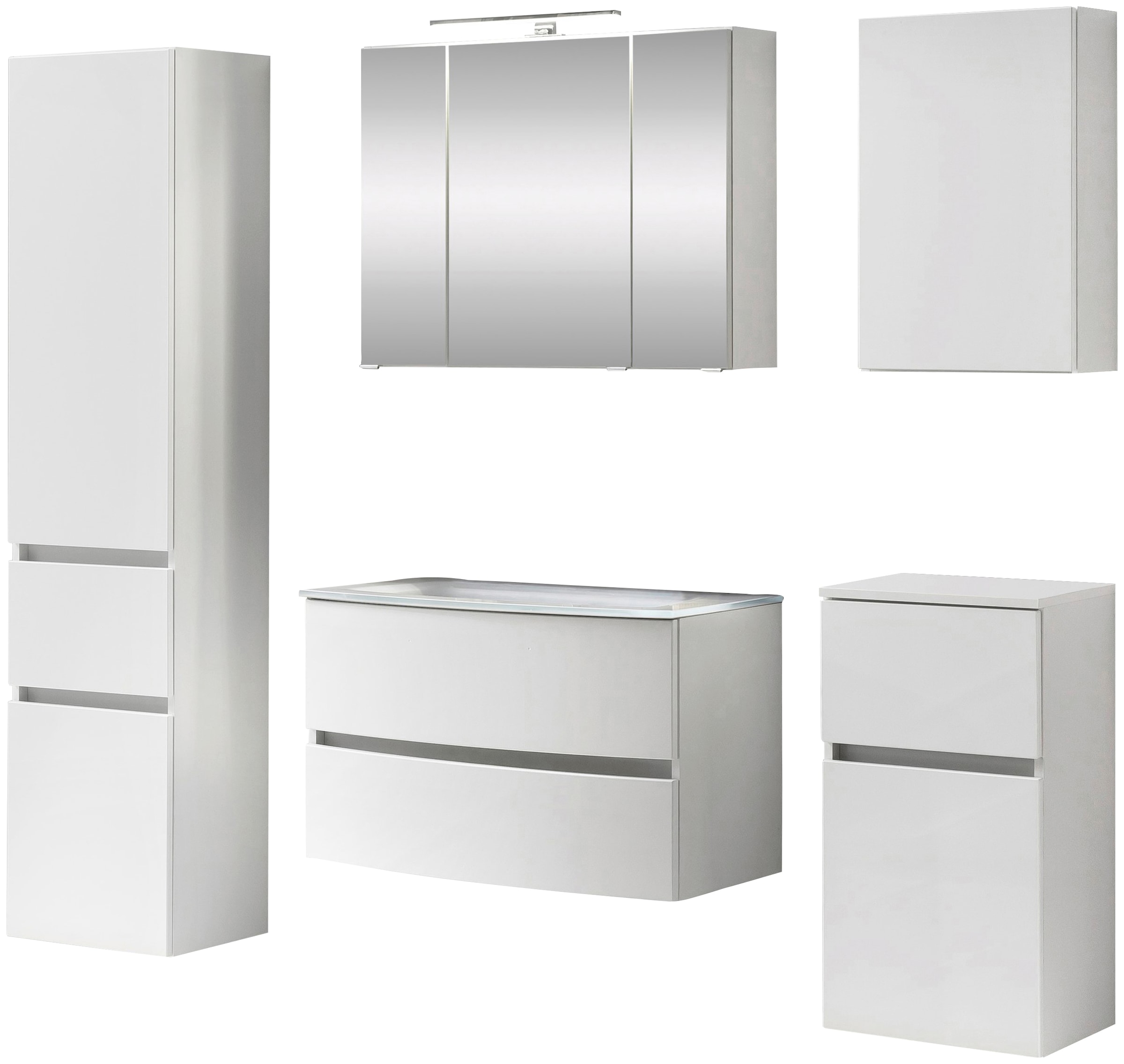 welltime Badezimmer-Set "Kaunas", (Set, 5 St.), bestehend aus Waschtisch-Set mit Seitenschrank, Breite 160 cm