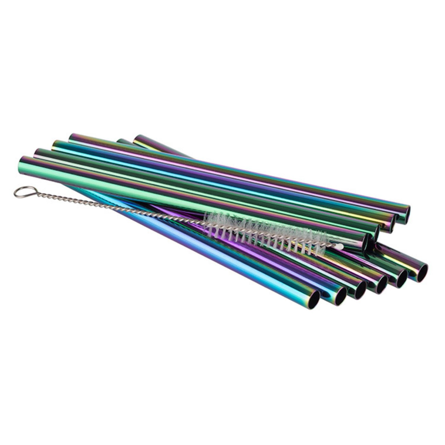 Trinkhalme BUDDY'S "langlebige Metallstrohhalme für kalte und warme Getränke", regenbogen, B:0,8cm H:15cm, Edelstahl, Küchenhelfer-Sets, Länge ca. 15 cm, 10 Edelstahl-Trinkhalme inkl. Reinigungsbürste