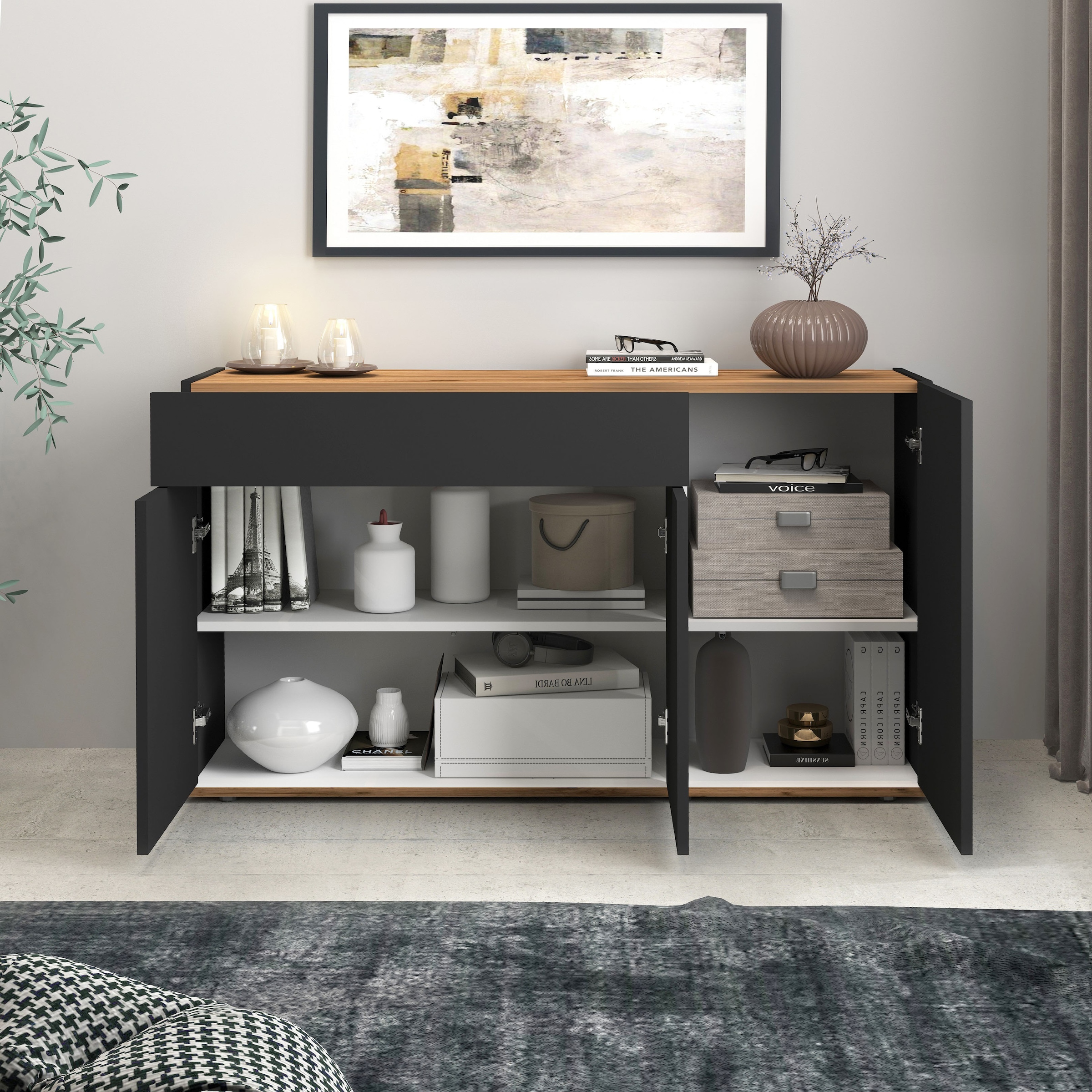 INOSIGN Sideboard »Garda, Kommode, Schrank, Kredenz«, 3 Türen, 1 Schublade, grifflos Breite 120,1 cm