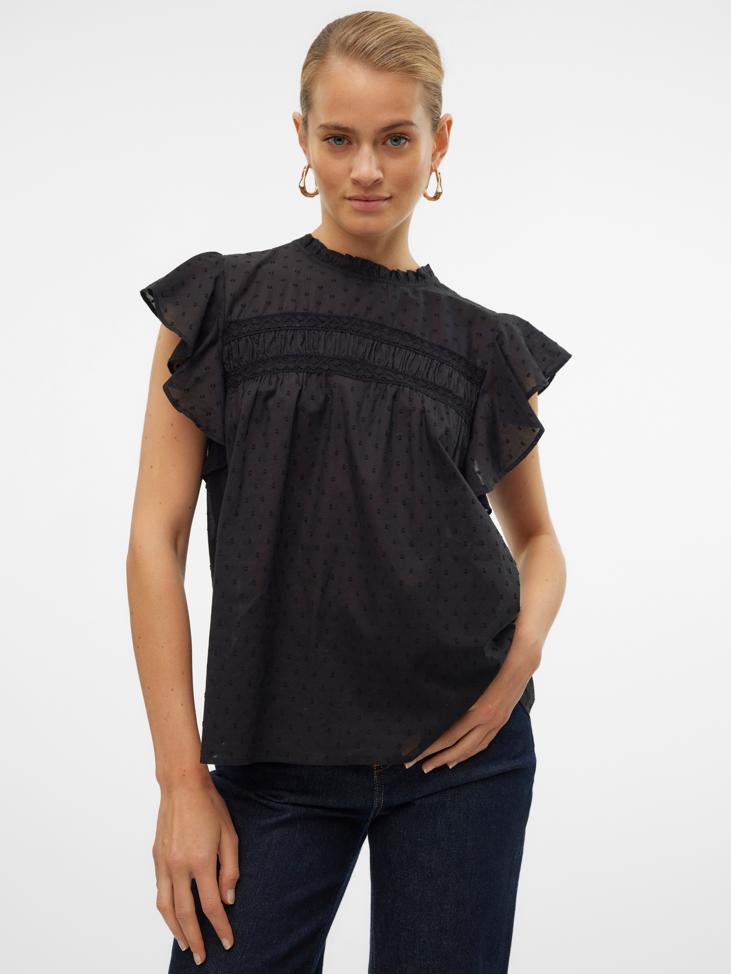 Vero Moda Blusenshirt "VMTRINE SL LACE TOP WVN NOOS" Baumwolle günstig online kaufen