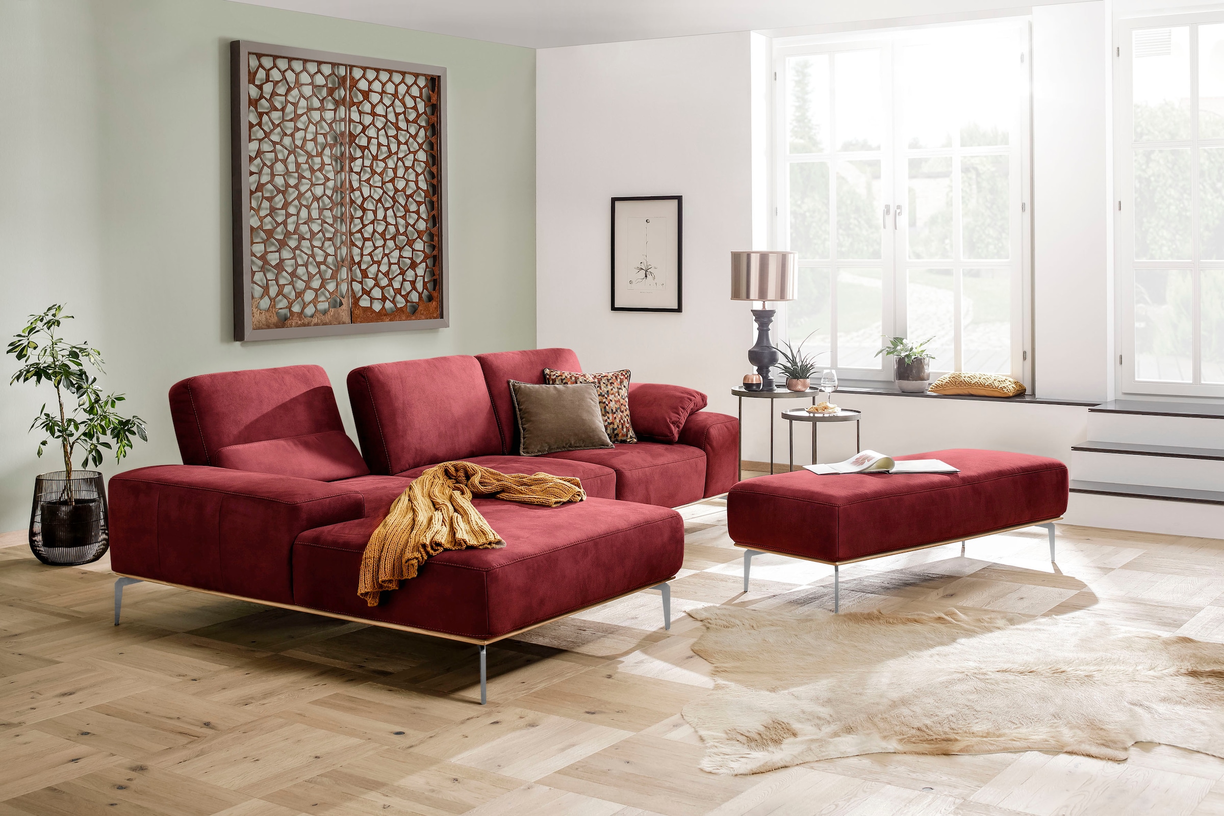 W.SCHILLIG Polsterhocker »run«, mit elegantem Holzsockel, Füße in Chrom glänzend, Breite 150 cm