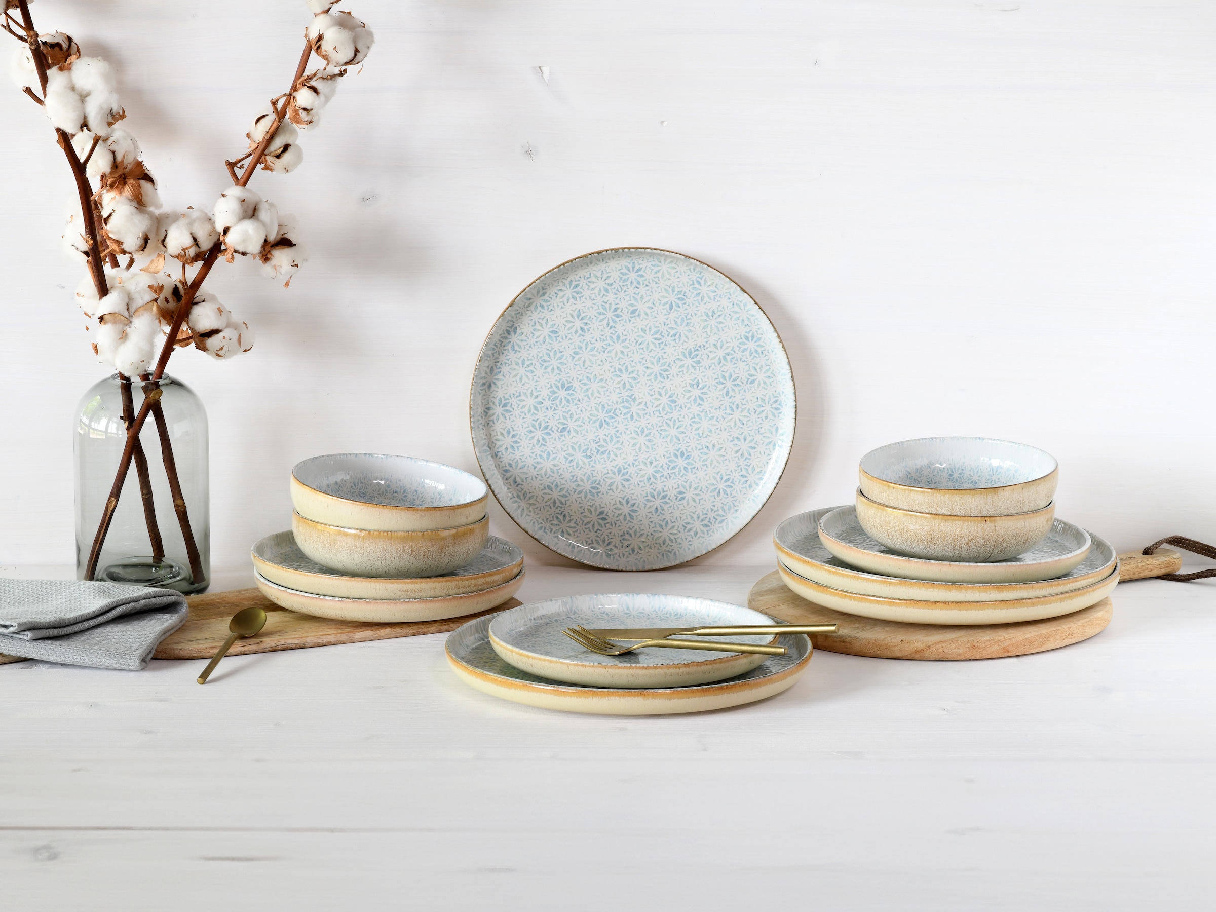 CreaTable Teller-Set »Uno Emiliana, Tellerset 12-tlg«, (Set, 12 tlg.), Shabby Look, Vintage Style