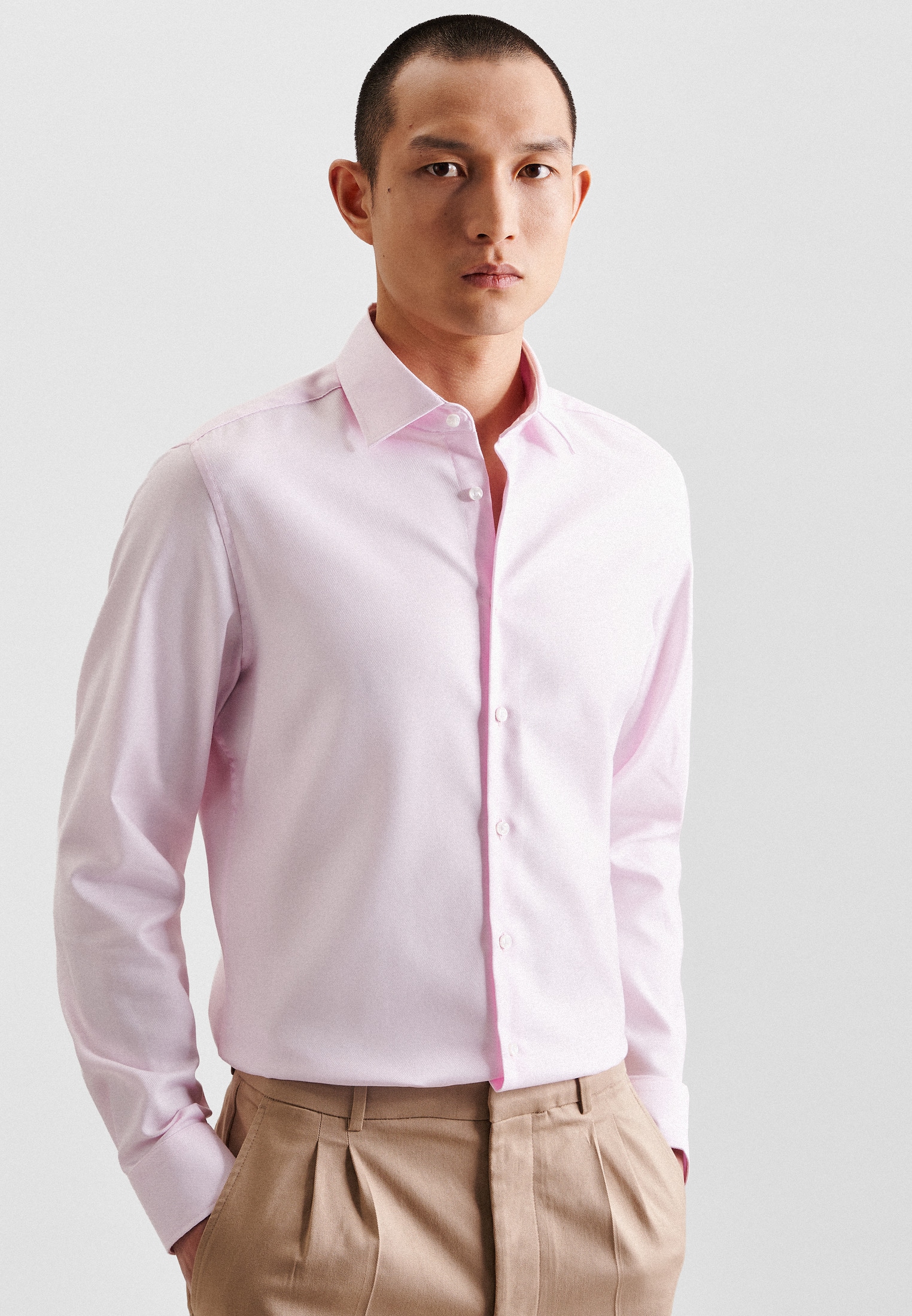 Businesshemd SEIDENSTICKER "Schwarze Rose", Herren, Gr. XXL (45), normale Ärmellängen, rosa (rosé), 100% Baumwolle, unifarben, slim fit, 2-Knopf-Manschette, Hemden, Slim 1/1 Kentkragen Uni