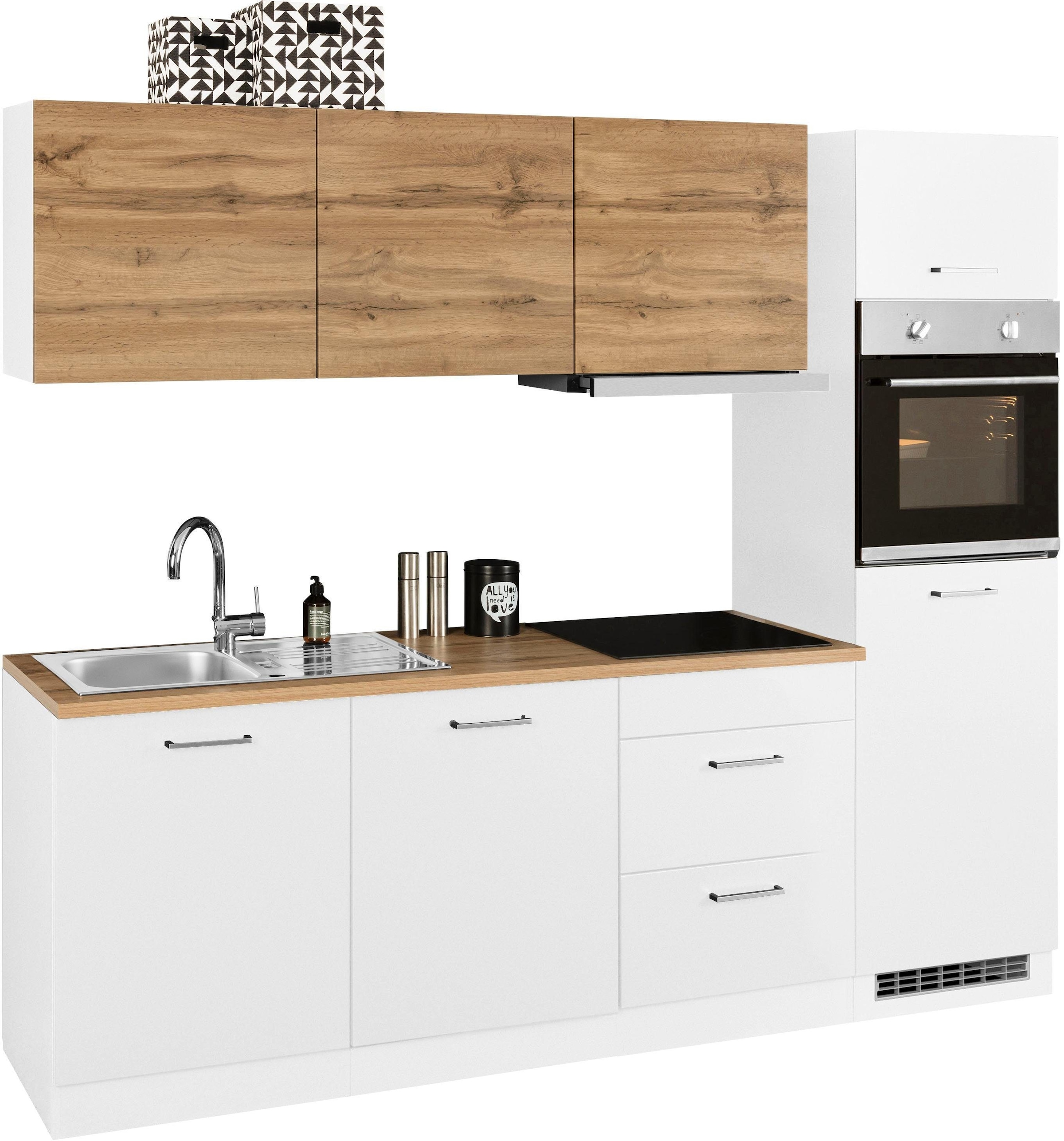 KOCHSTATION Küchenzeile »KS-Kehl«, mit E-Geräten, Breite 240 cm, inkl. Kühlschrank