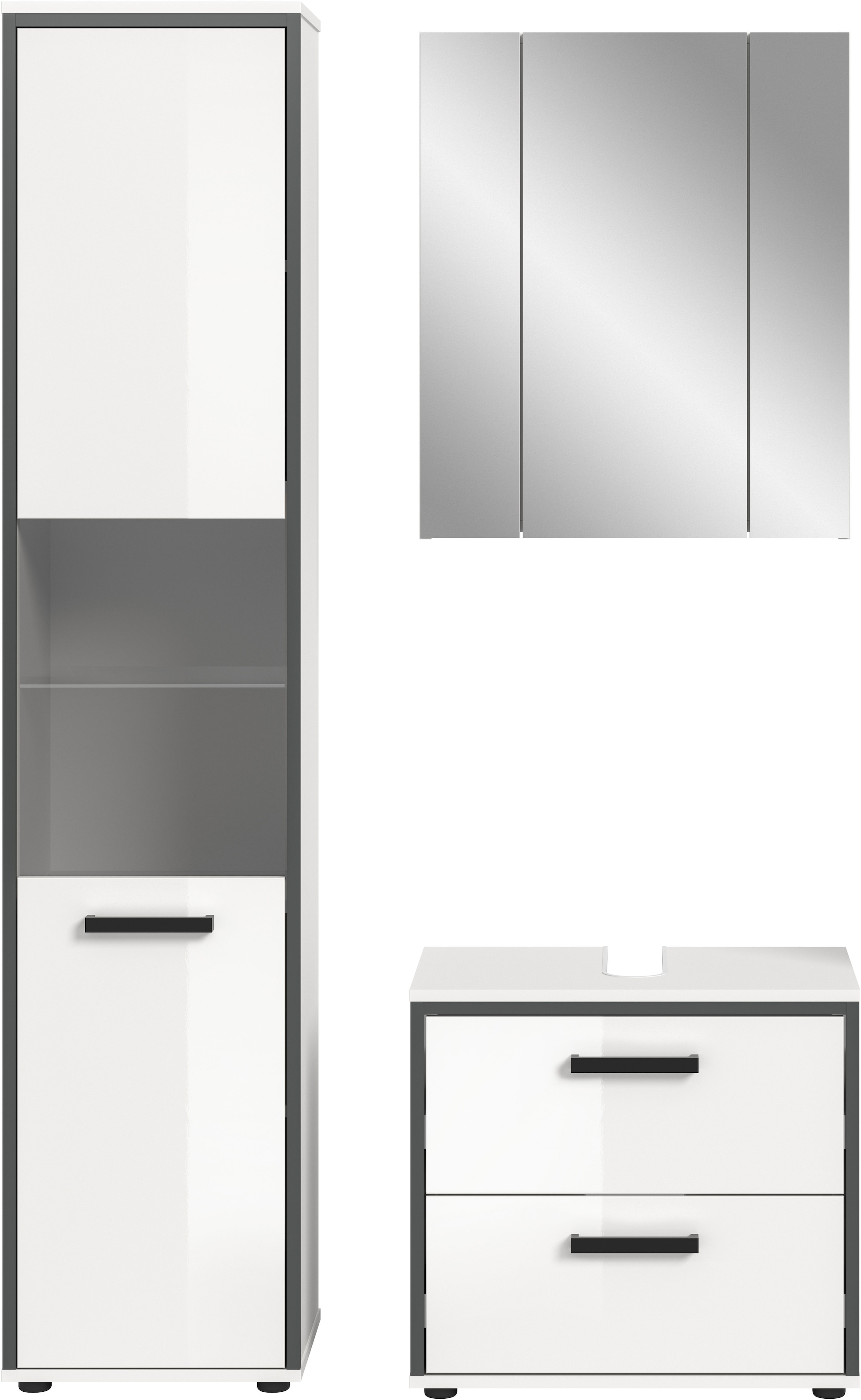 welltime Badmöbel-Set »KAJO, 3-tlg. Badkombination, weiß hochglanz« Set, Set, best. aus:1Hochschrank,1Spiegelschrank,1Waschbeckenunterschrank, 3 Stk. tlg.