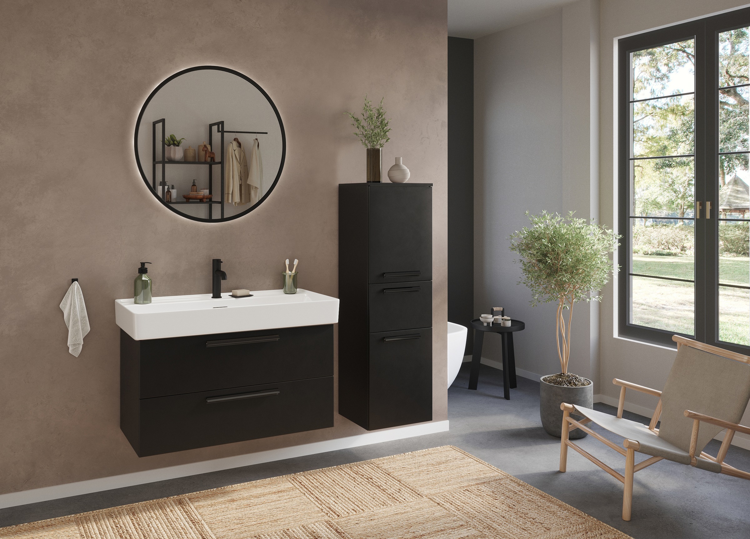 welltime Midischrank »SALVADA, Midischrank 40 cm, gedämpfte Scharniere, Softclose« Schwarz, Front und Korpus aus hochwertigen MDF, Anti-Finger-Print