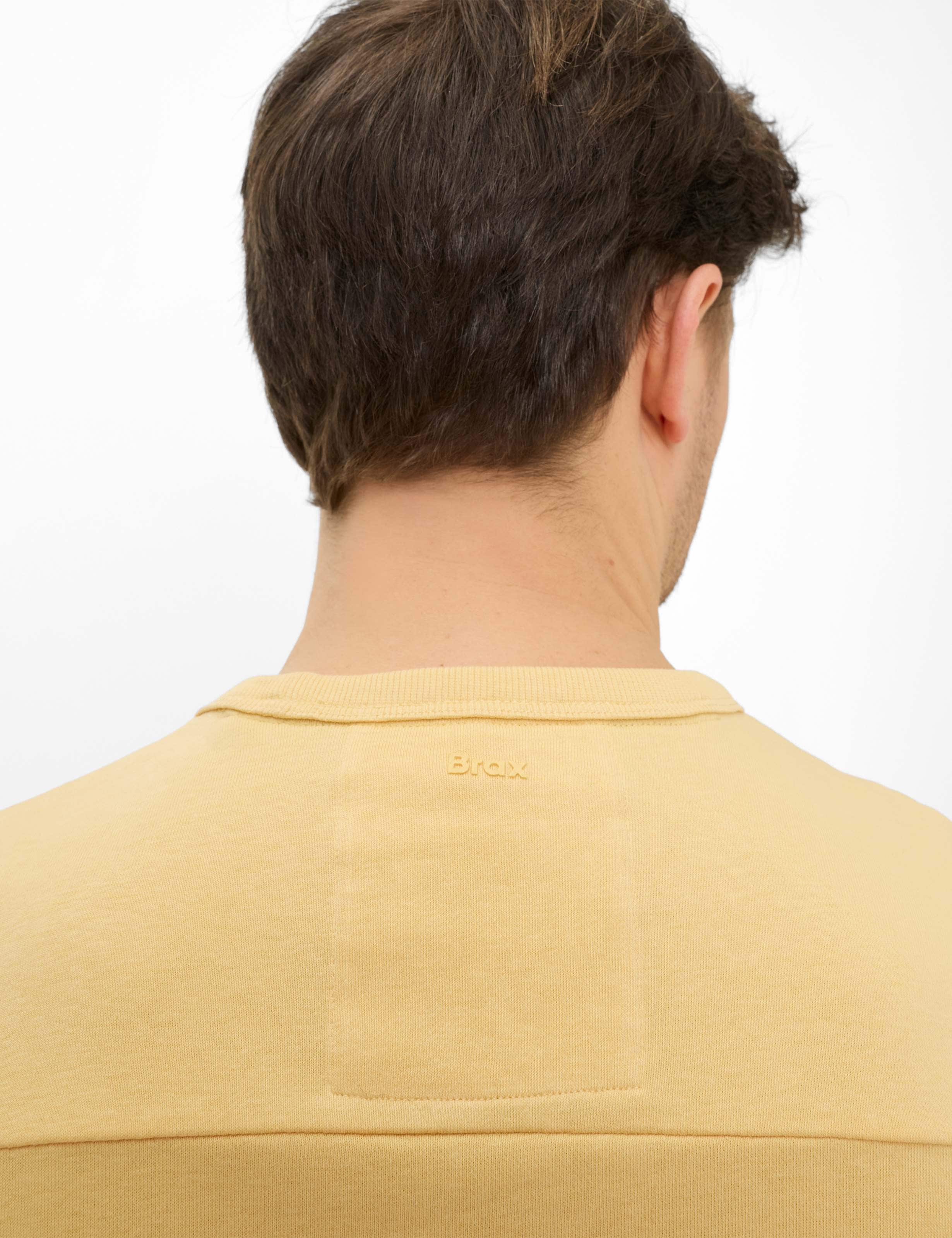 Rundhalspullover BRAX "Style SULLY", Herren, Gr. L (52), gelb, 82% Baumwolle, 18% Polyester, Rundhals, Pullover Rundhalspullover