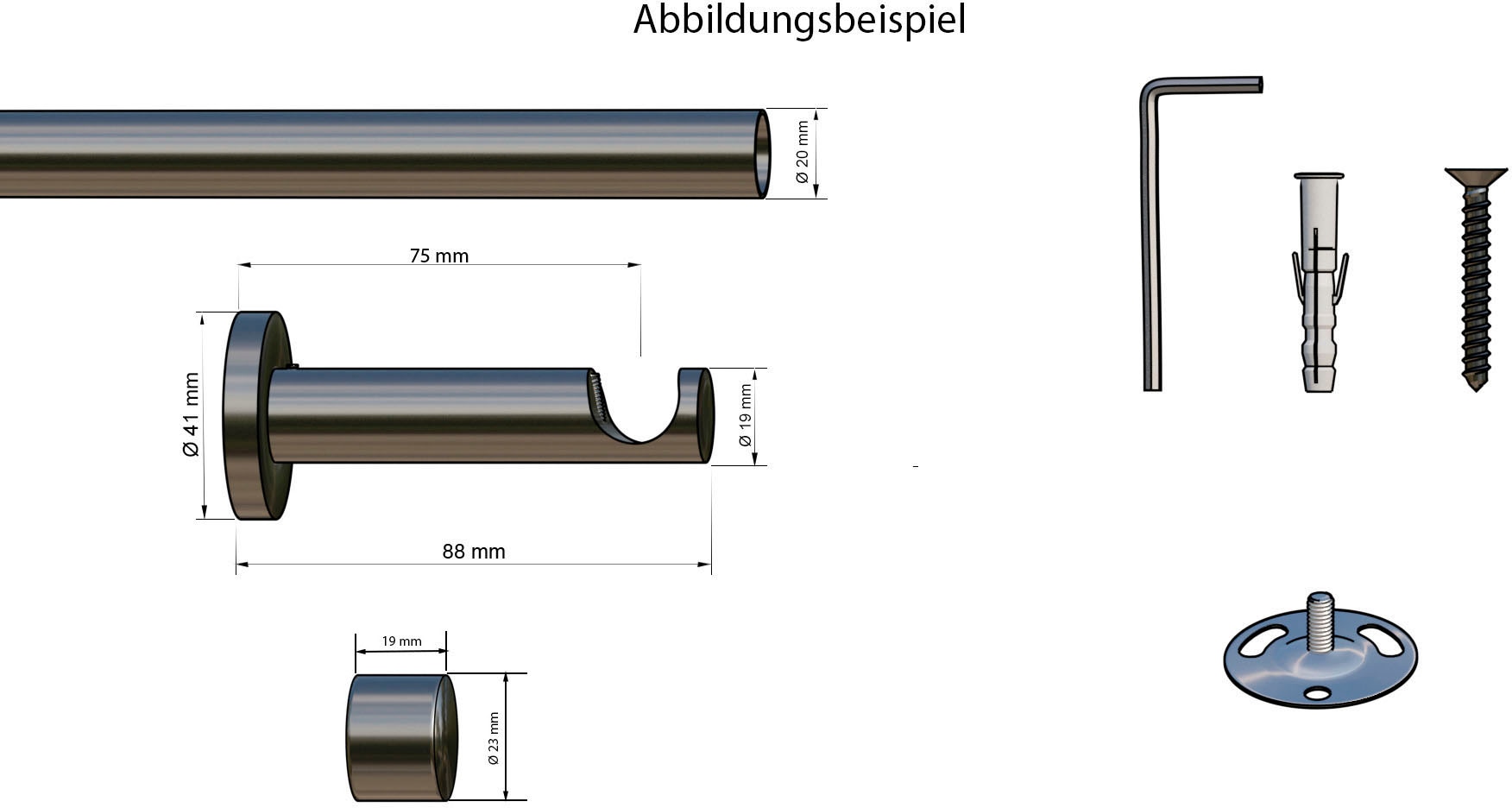 Montagematerial Komplett-Set Gardinenstange »Linz«, 2 | Wunschmaßlänge, indeko BAUR läufig-läufig, inkl.