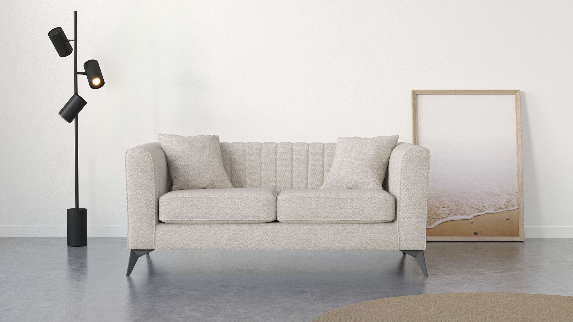 2-Sitzer HOME AFFAIRE, B:170cm H:74cm T:86cm, beige, 100% Polyester, Sofas, "MATTHEW elegantes Designsofa, Maße B/T/H: 170/86/74 cm", Steppung im