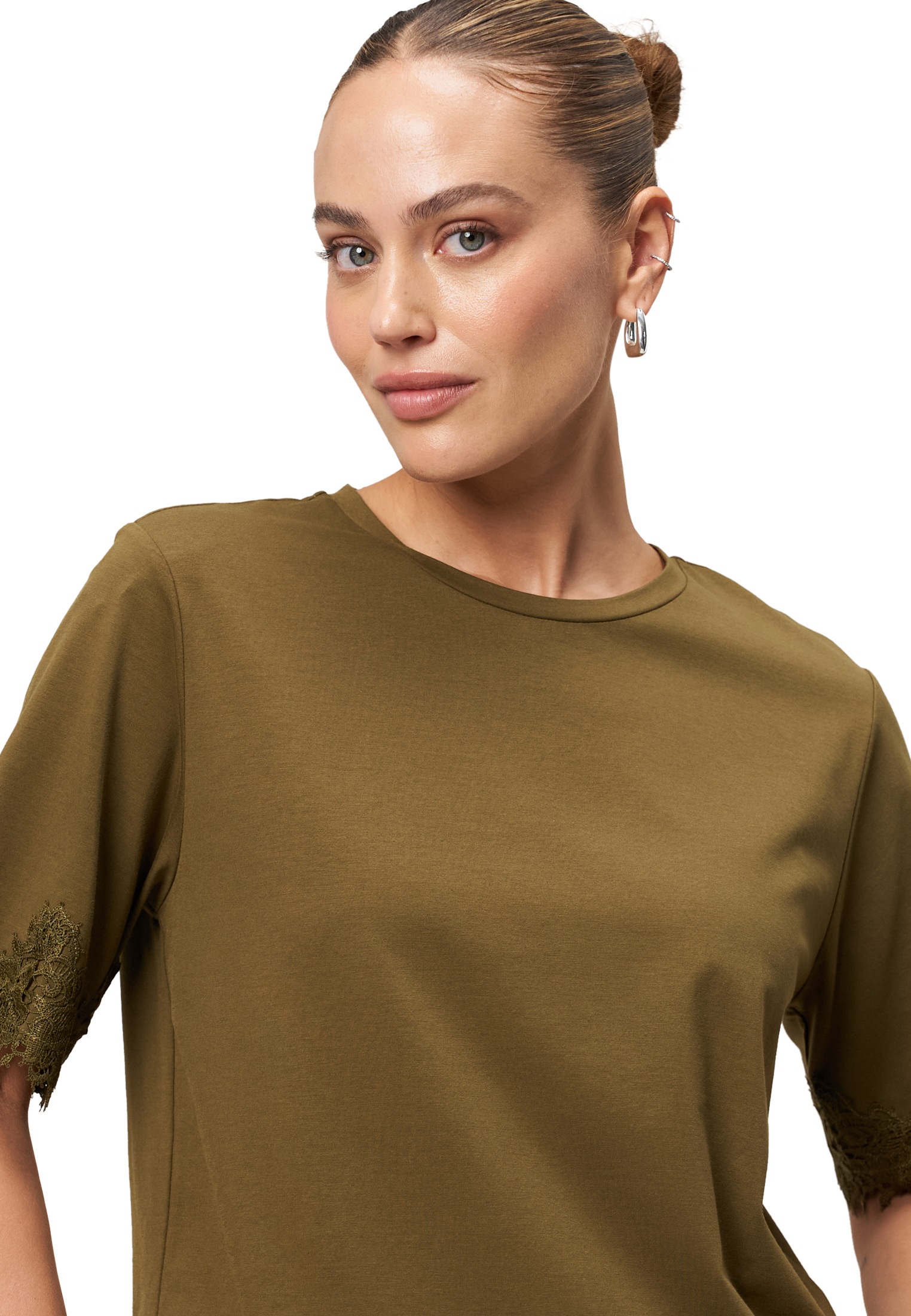 Zero Kurzarmshirt »zero Damen Shirt mit Spitzenbesatz«, (1 tlg.), Spitze