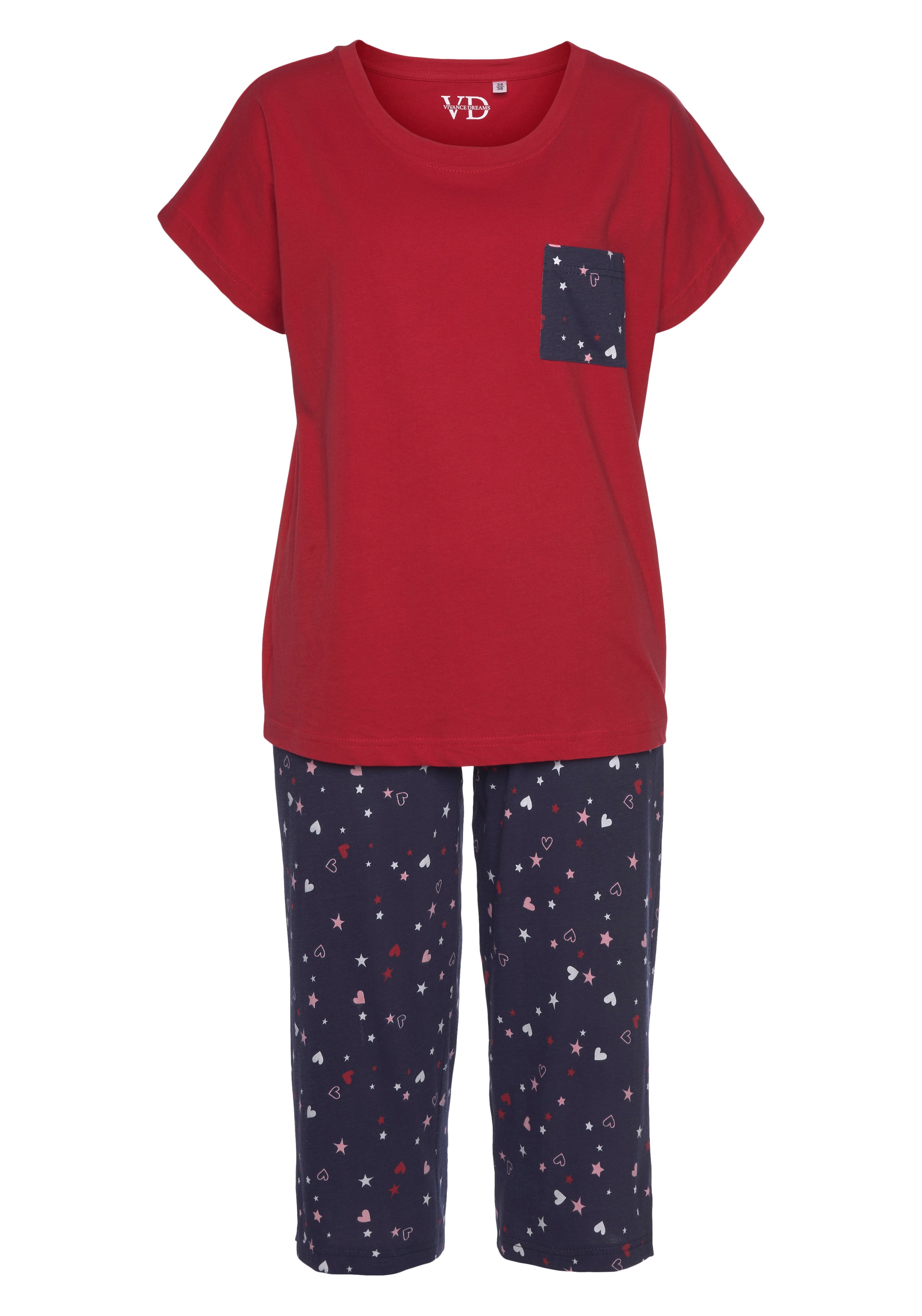 Vivance Dreams Capri-Pyjama 2-teilig, 2 tlg. mit niedlichem Herzen-Sterne-D günstig online kaufen