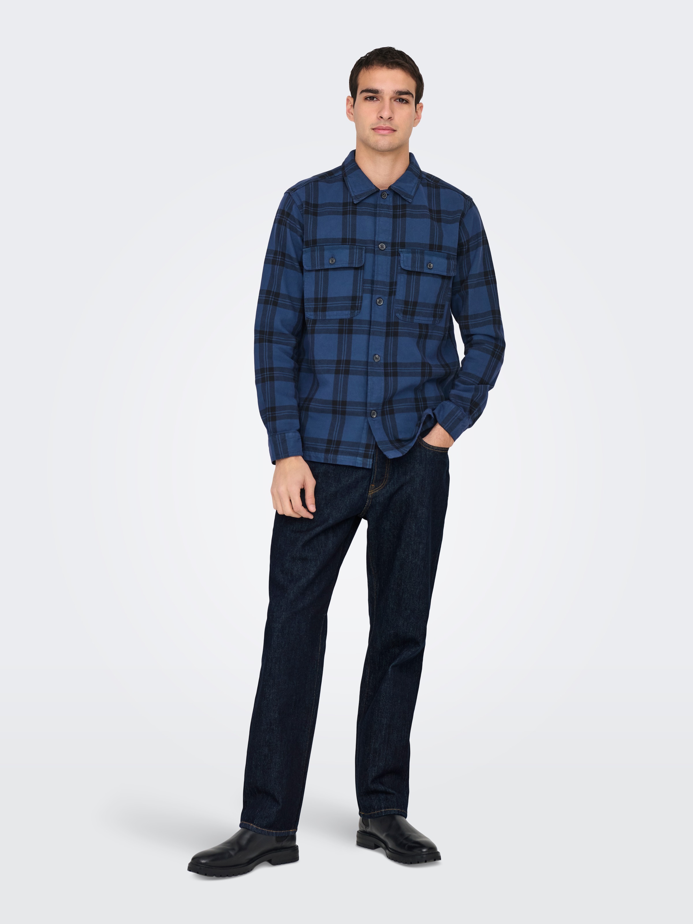 Regular-fit-Jeans ONLY & SONS "ONSEDGE STRAIGHT BROMO 0017 DOT DNM NOOS", Herren, Gr. 29, Länge 32, blau (dunkelblau denim detail:rinse), Denim/Jeans, Obermaterial: 100% Baumwolle, regular fit, Jeans 3