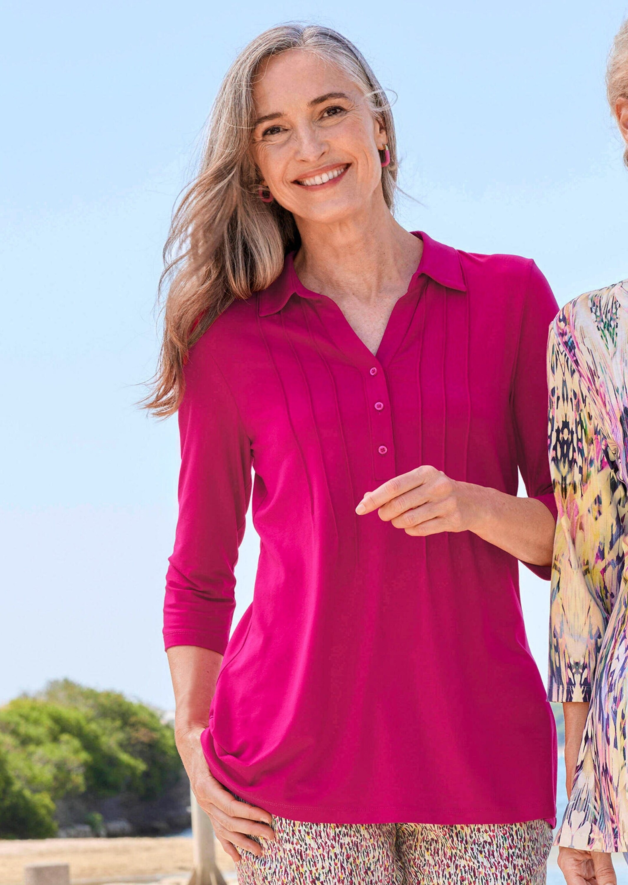Tunika GOLDNER "Kurzgröße Elegantes Blusenshirt mit Biesen", Damen, Gr. 20, pink, Obermaterial: 95% Viskose CV. 5% Elasthan EL., figurumspielend, Tuniken, stretchbequeme Jerseyqualität 3
