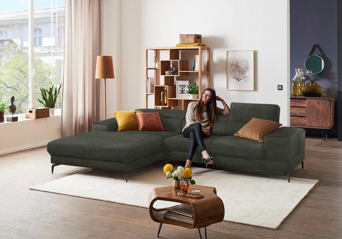 W.SCHILLIG Ecksofa "Piedroo, Designsofa mit tollem Sitzkomfort, elegant und bequem, L-Form" Kopfteilverstellung, wahlweise mit Sitztiefenverstellung, Breite 303cm
