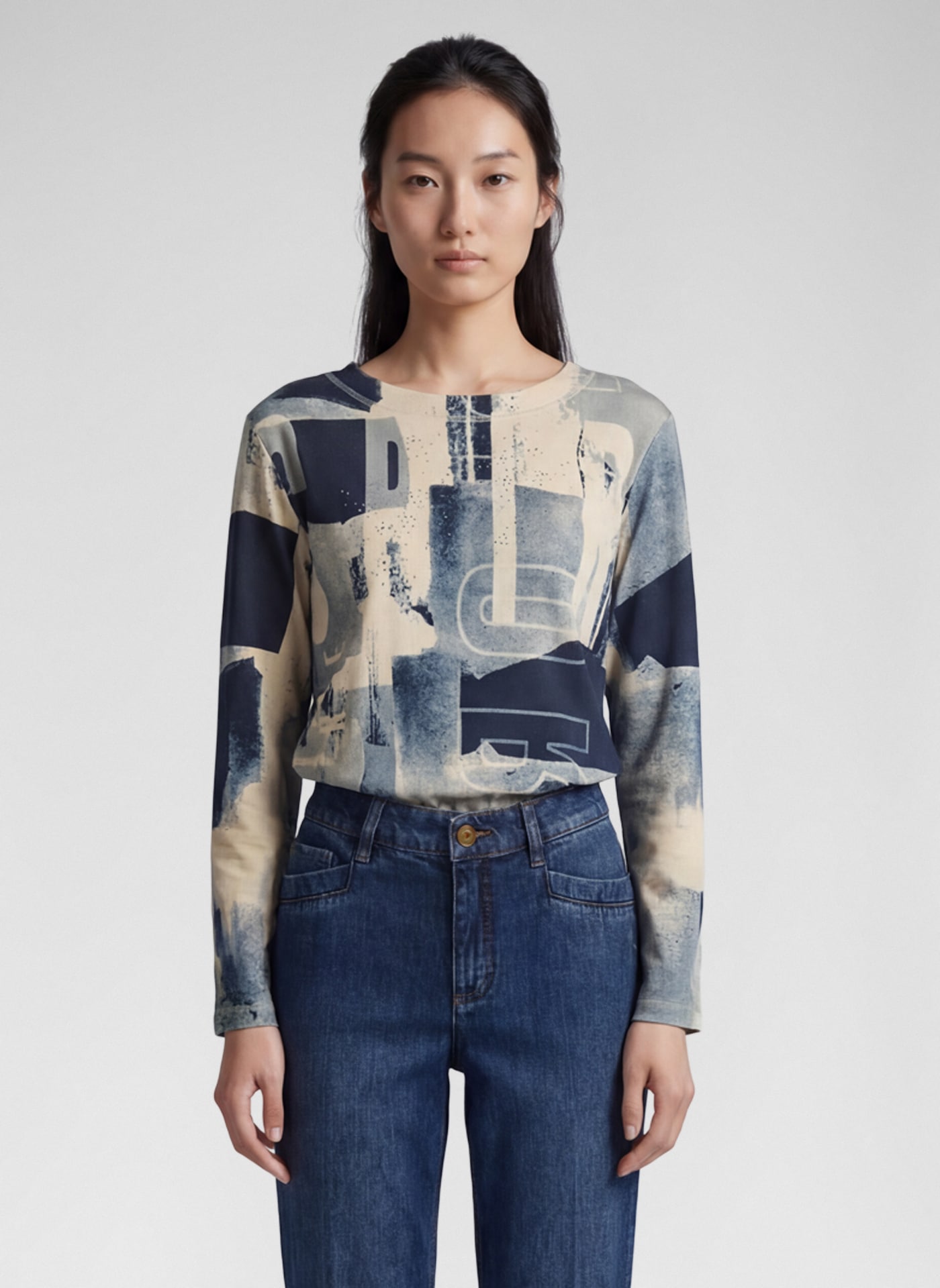 Rabe 3/4-Arm-Shirt mit grafischem Muster und Glitzer-Details