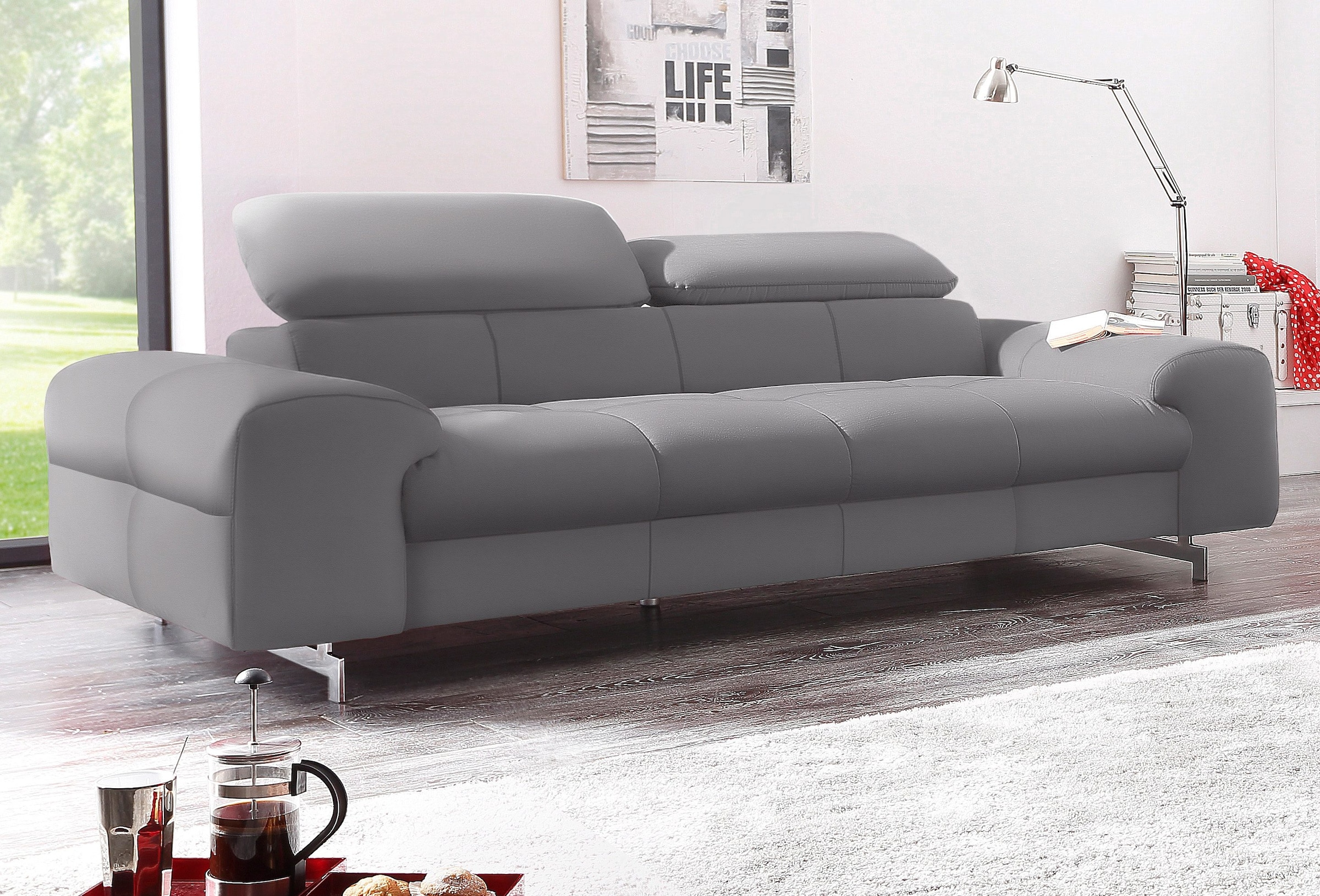 COTTA 3-Sitzer "Chef" Big-Sofa mit Kopfteilverstellung, edle Metallkufen günstig online kaufen