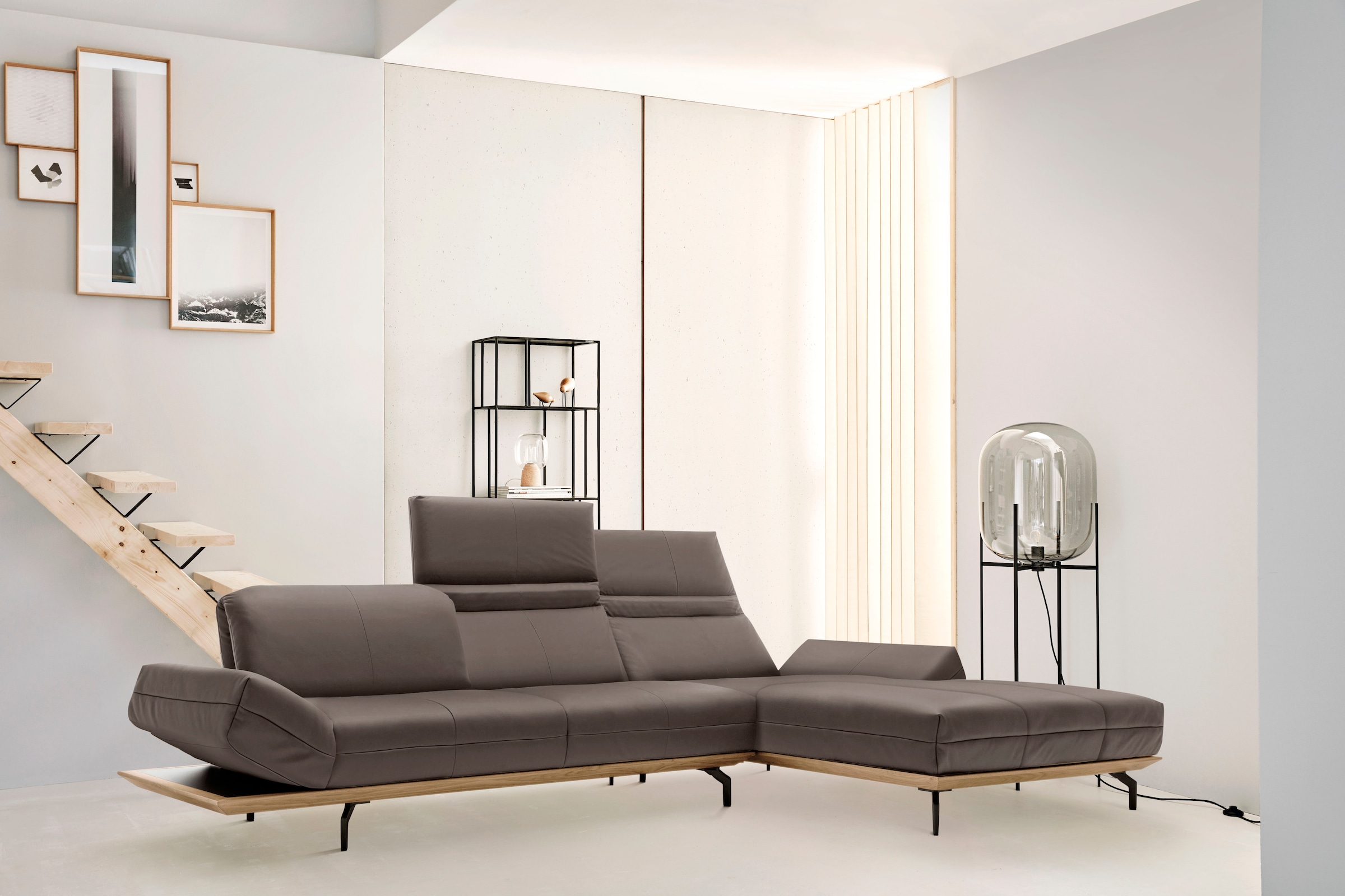 Creation BY ROLF BENZ Ecksofa "CR.420, Designecksofa, bequem, verstellbare Rückenlehne, L-Form" in 2 Qualitäten, Holzrahmen in Eiche Natur oder Nußbaum, Breite 313 cm