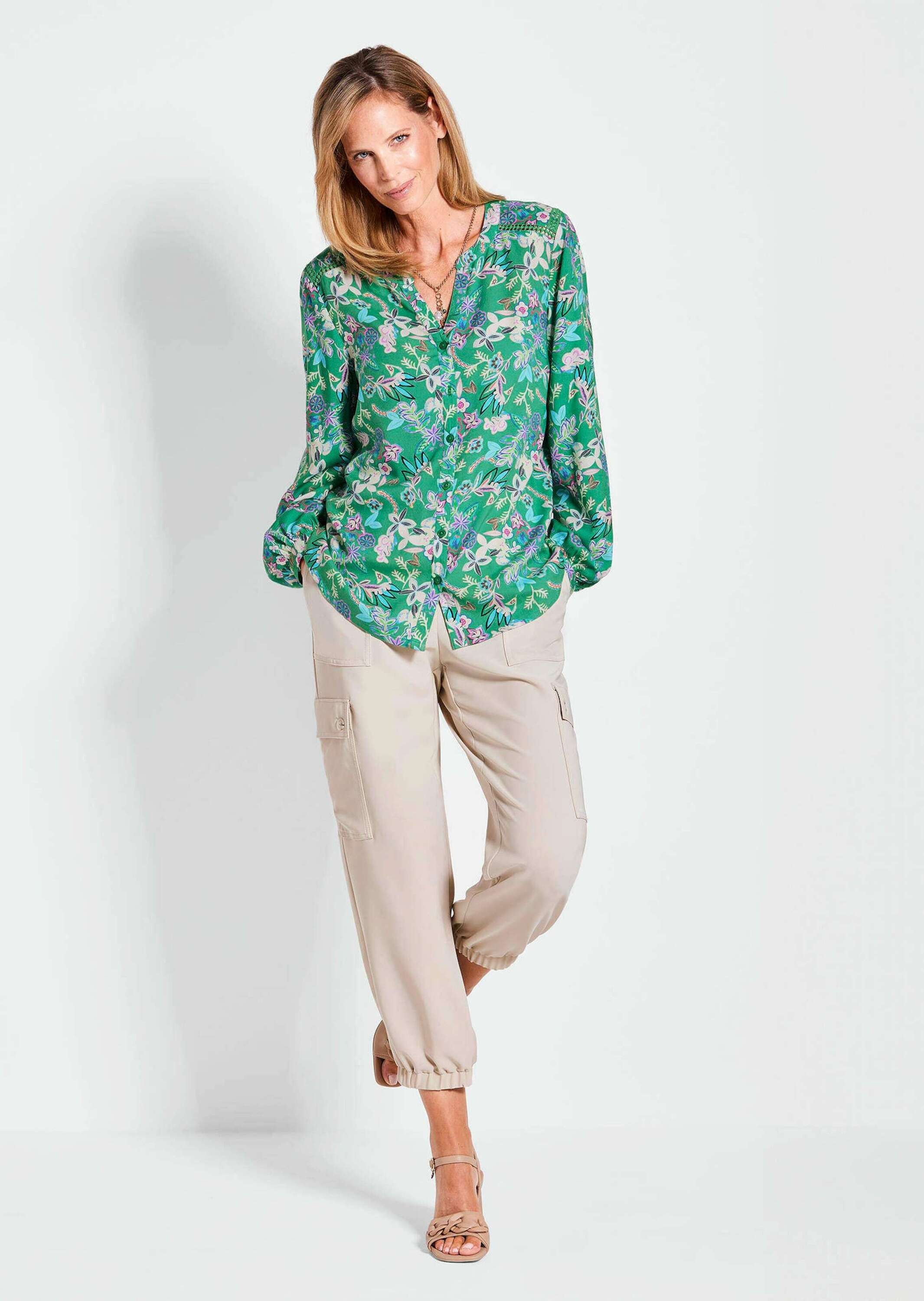 GOLDNER Kurzarmbluse "Kurzgröße Florale Viskosebluse Langarm" günstig online kaufen