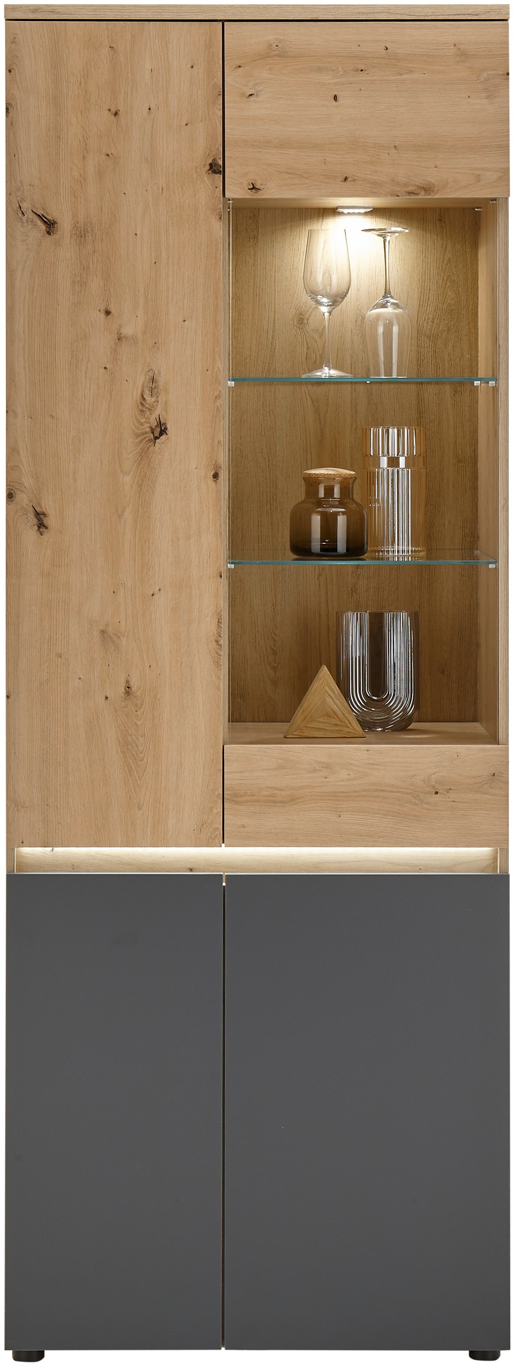 HBZ Vitrine »Lille«, (1 St.), mit LED-Beleuchtung, Vitrinenschrank in Eiche Artisan