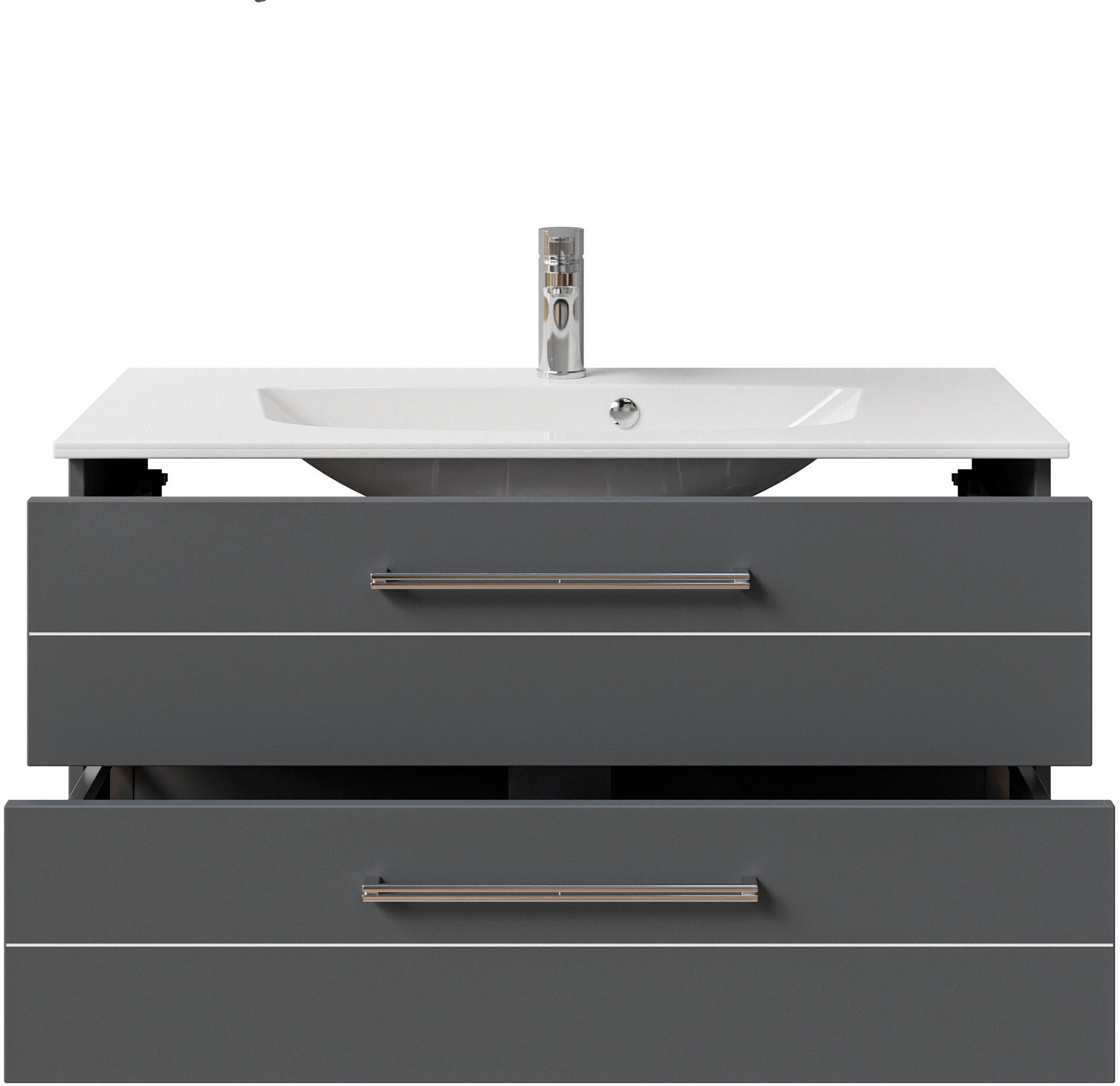 Saphir Waschtisch »Serie 6025 Mineralmarmor-Waschtisch mit Unterschrank, 97 cm breit«, Waschplatz mit 2 Schubladen, hängend, verschiedene Ausführungen